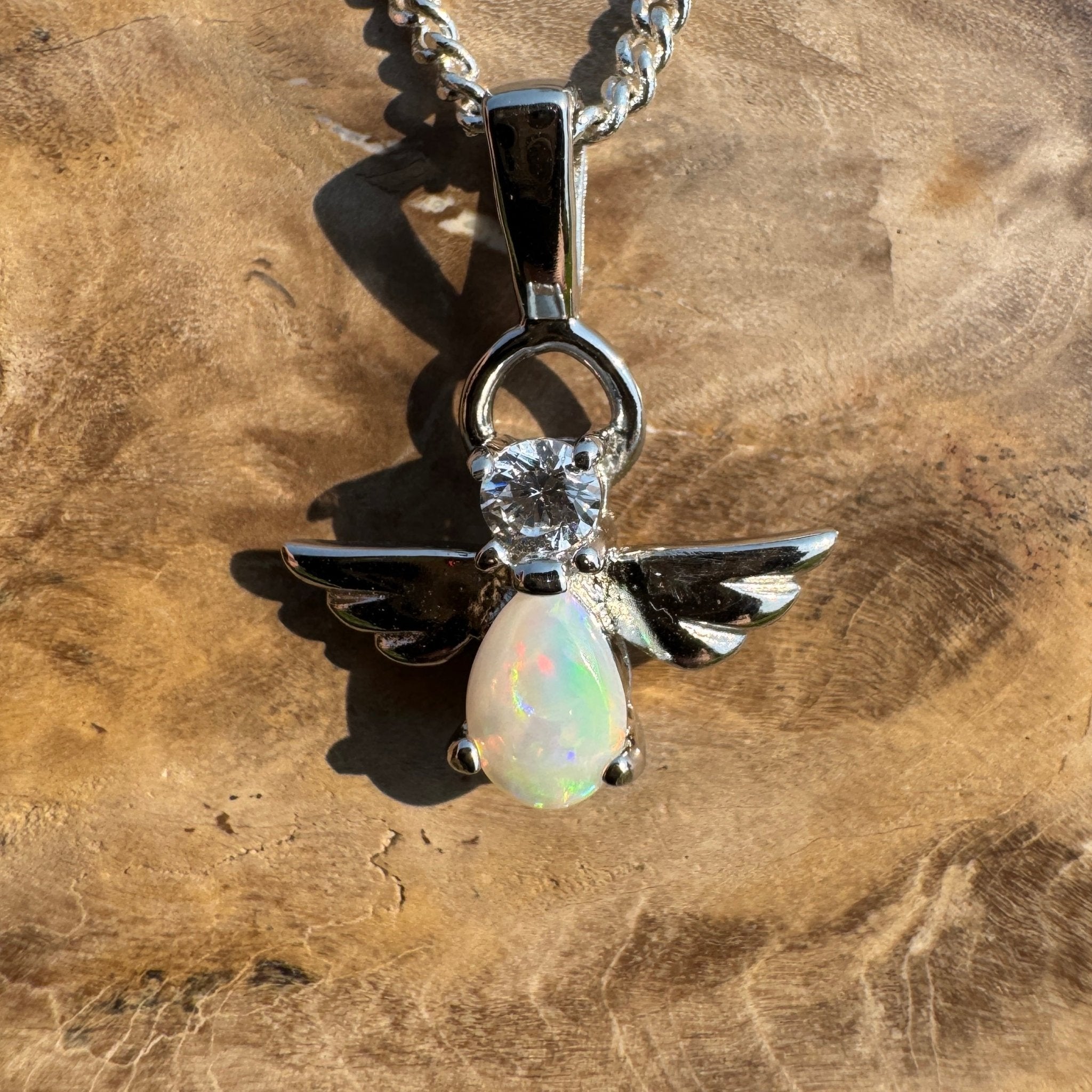 Soar on Angel Wings – Solid 0.6ct Opal 925 Sterling Silver Pendant Necklace