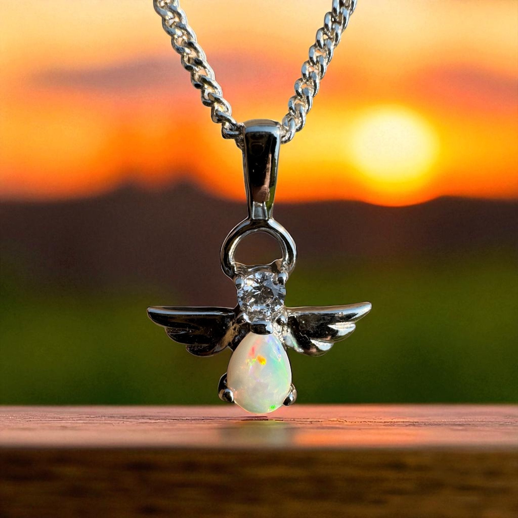 Soar on Angel Wings – Solid 0.6ct Opal 925 Sterling Silver Pendant Necklace