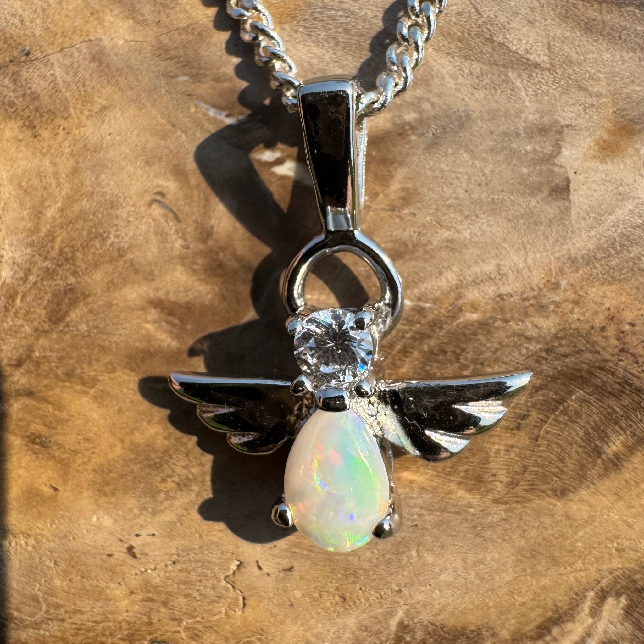 Soar on Angel Wings – Solid 0.6ct Opal 925 Sterling Silver Pendant Necklace