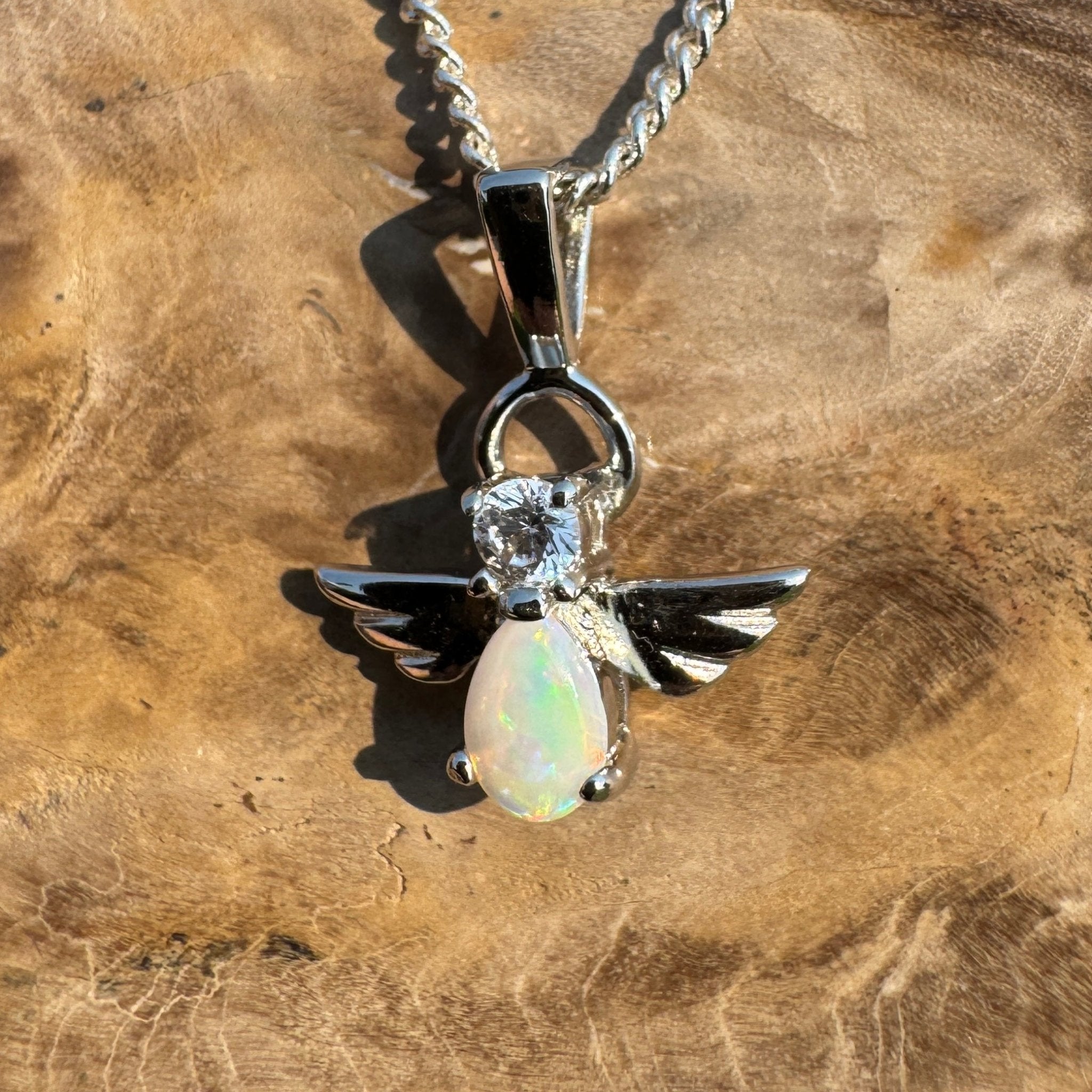 Soar on Angel Wings – Solid 0.6ct Opal 925 Sterling Silver Pendant Necklace