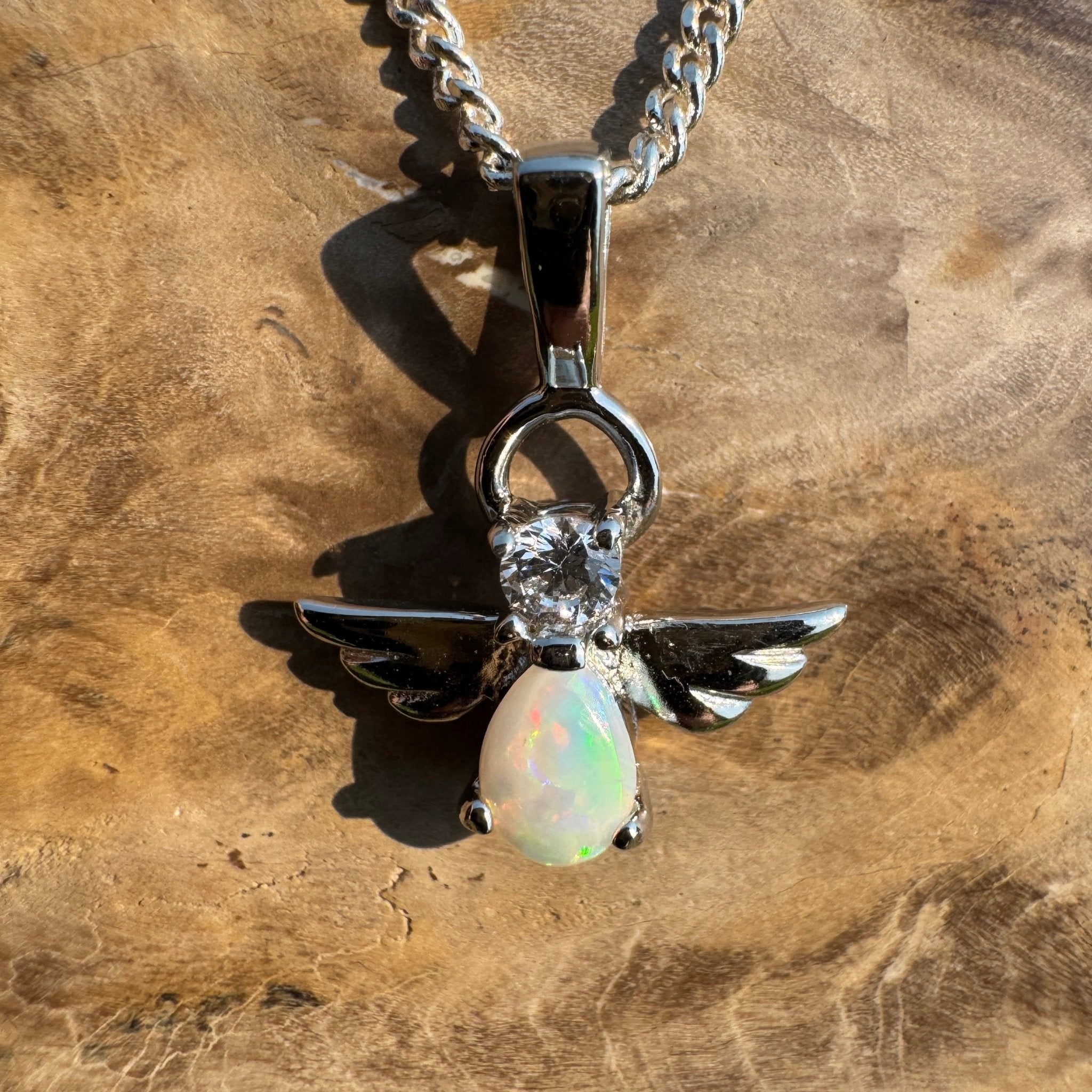 Soar on Angel Wings – Solid 0.6ct Opal 925 Sterling Silver Pendant Necklace