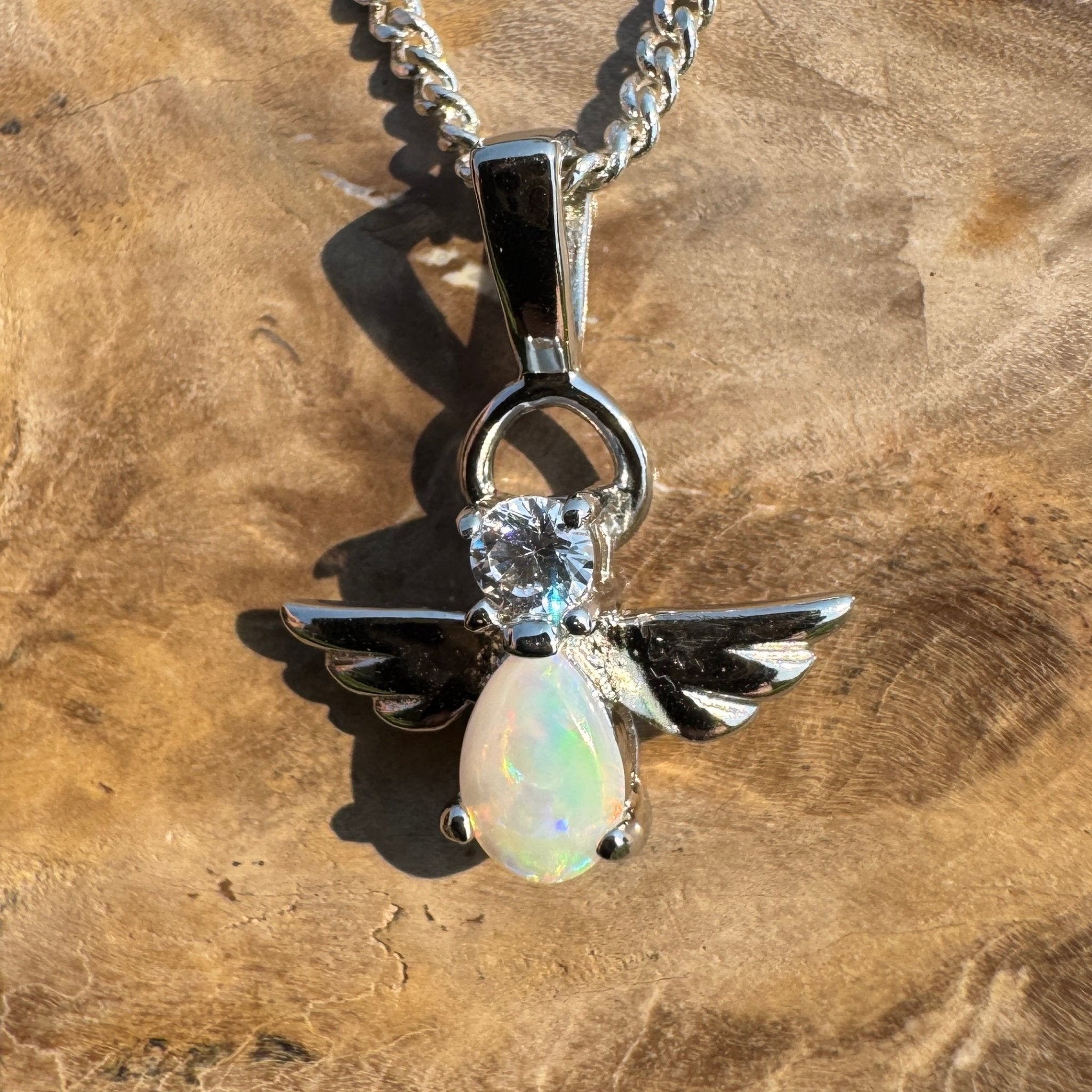 Soar on Angel Wings – Solid 0.6ct Opal 925 Sterling Silver Pendant Necklace