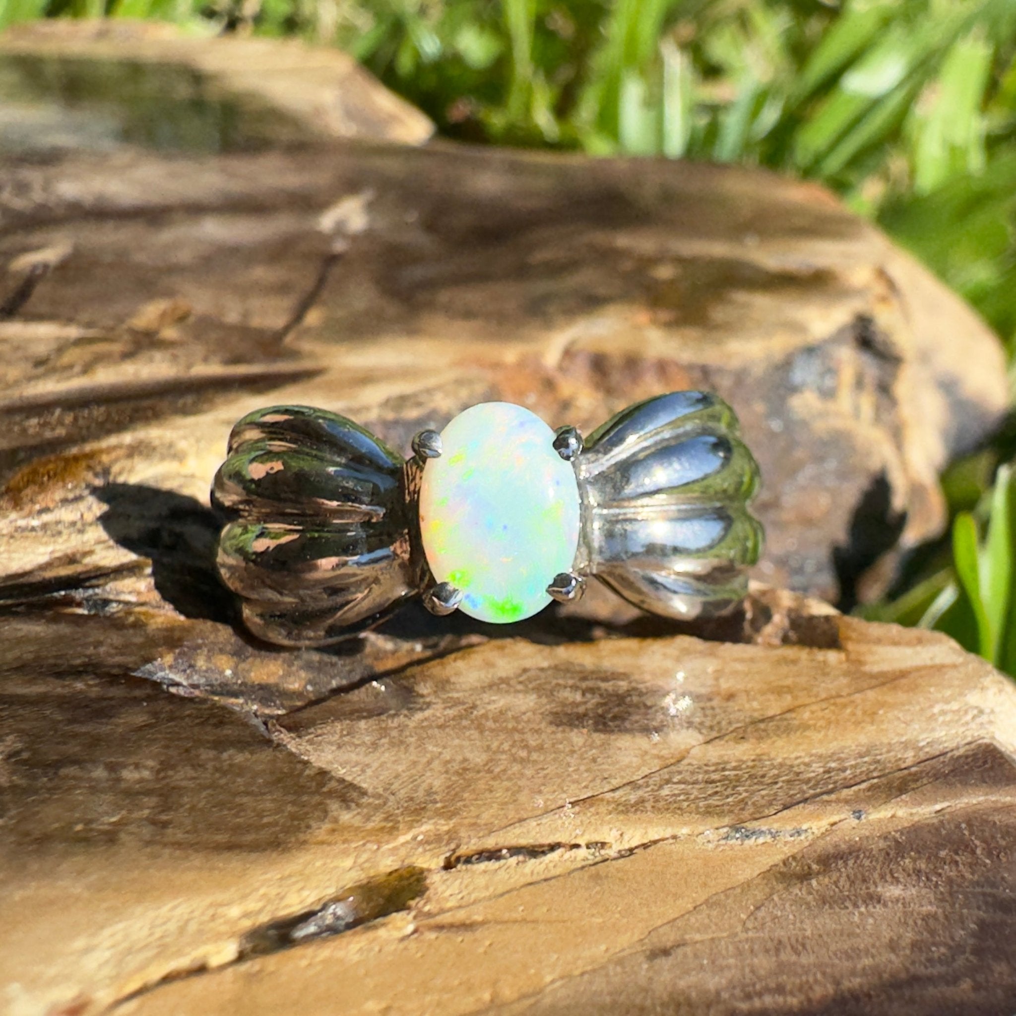 Solaris Halo – Solid Lightning Ridge Opal 925 Sterling Silver Ring