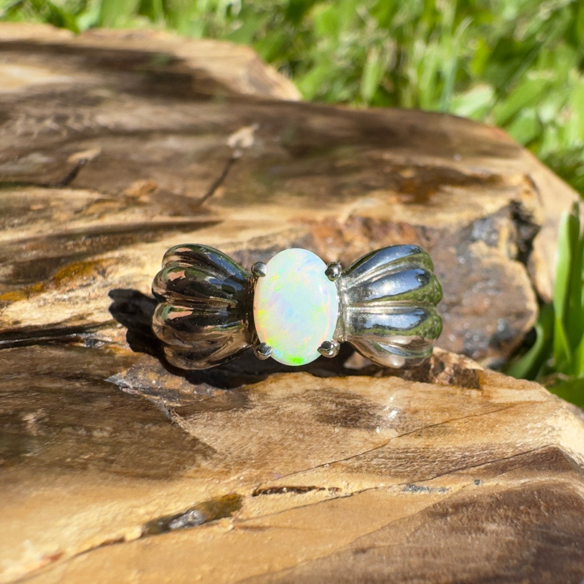 Solaris Halo – Solid Lightning Ridge Opal 925 Sterling Silver Ring