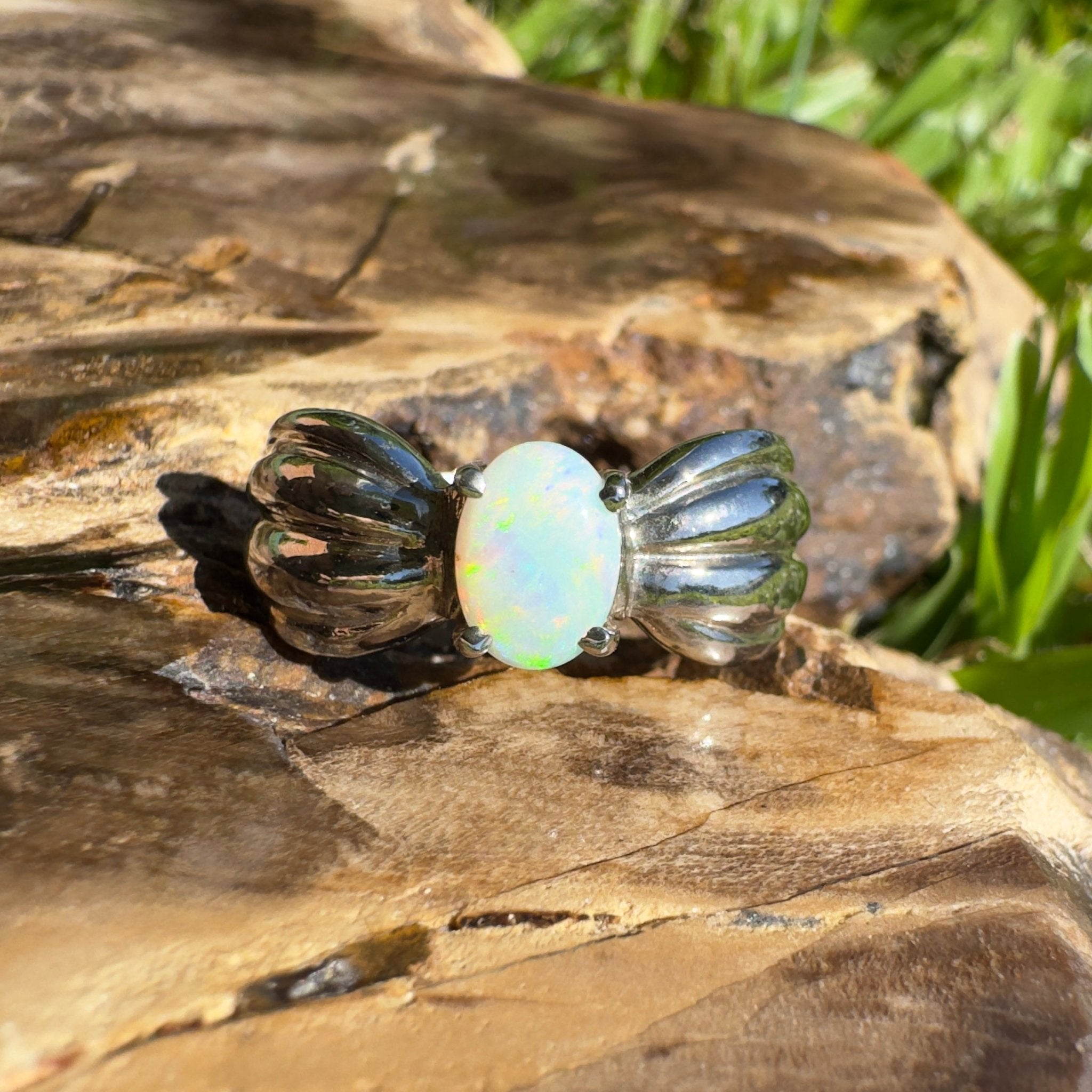 Solaris Halo – Solid Lightning Ridge Opal 925 Sterling Silver Ring