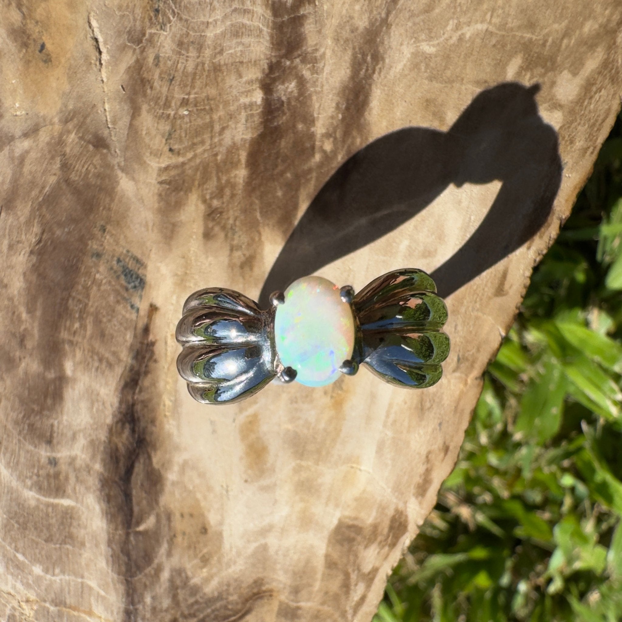 Solaris Halo – Solid Lightning Ridge Opal 925 Sterling Silver Ring