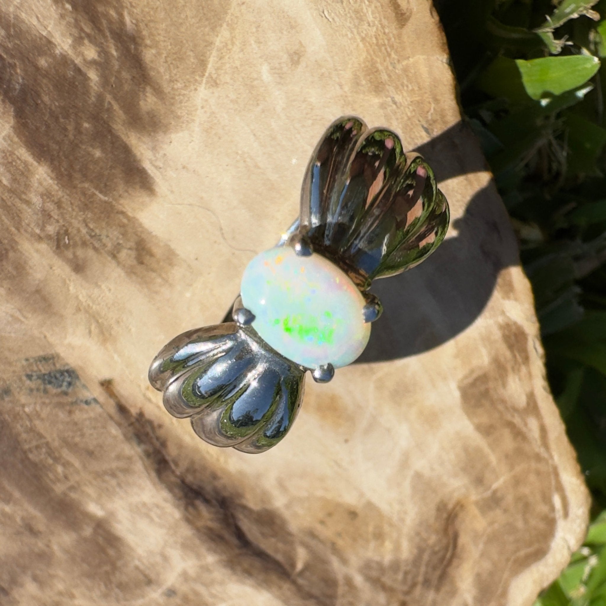 Solaris Halo – Solid Lightning Ridge Opal 925 Sterling Silver Ring