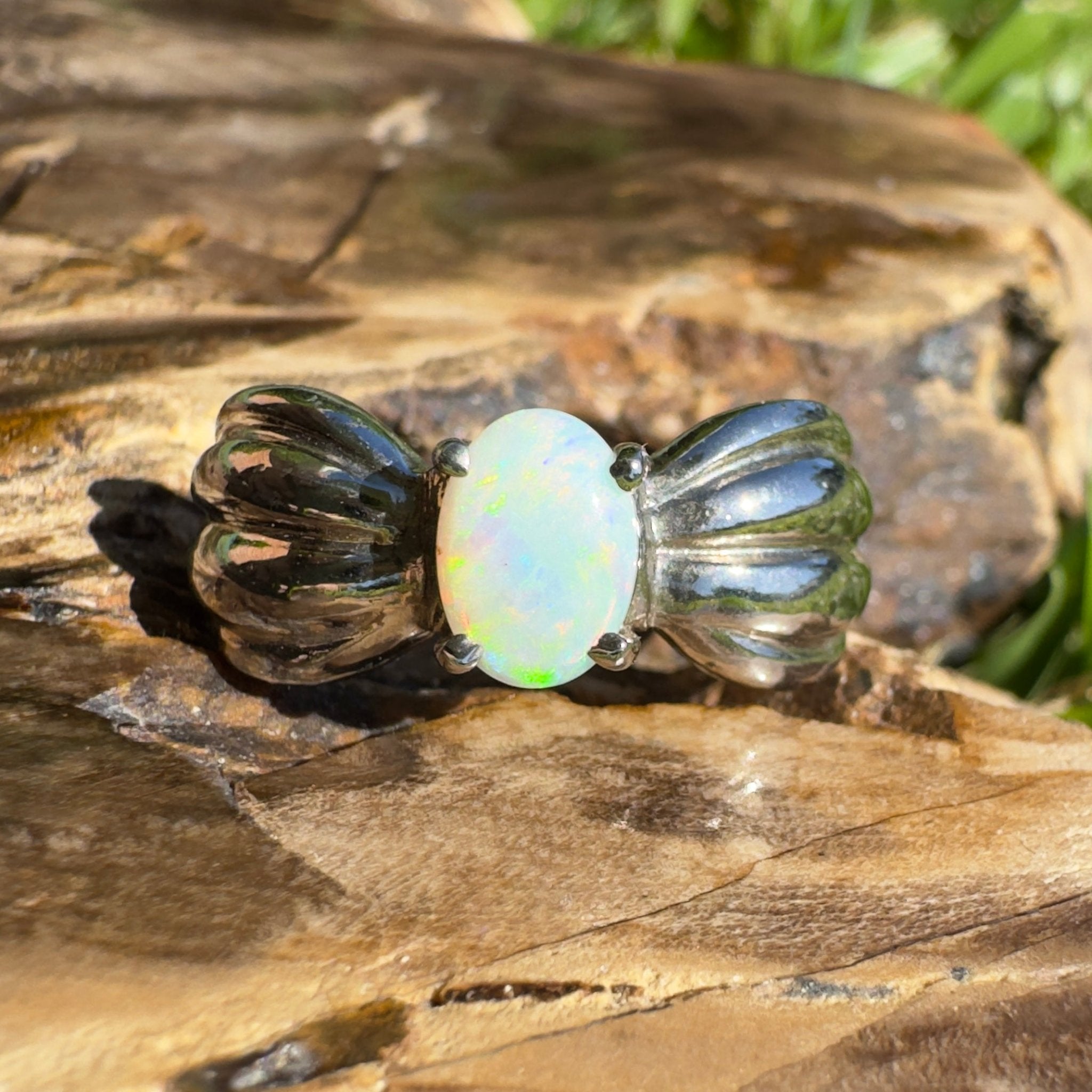 Solaris Halo – Solid Lightning Ridge Opal 925 Sterling Silver Ring