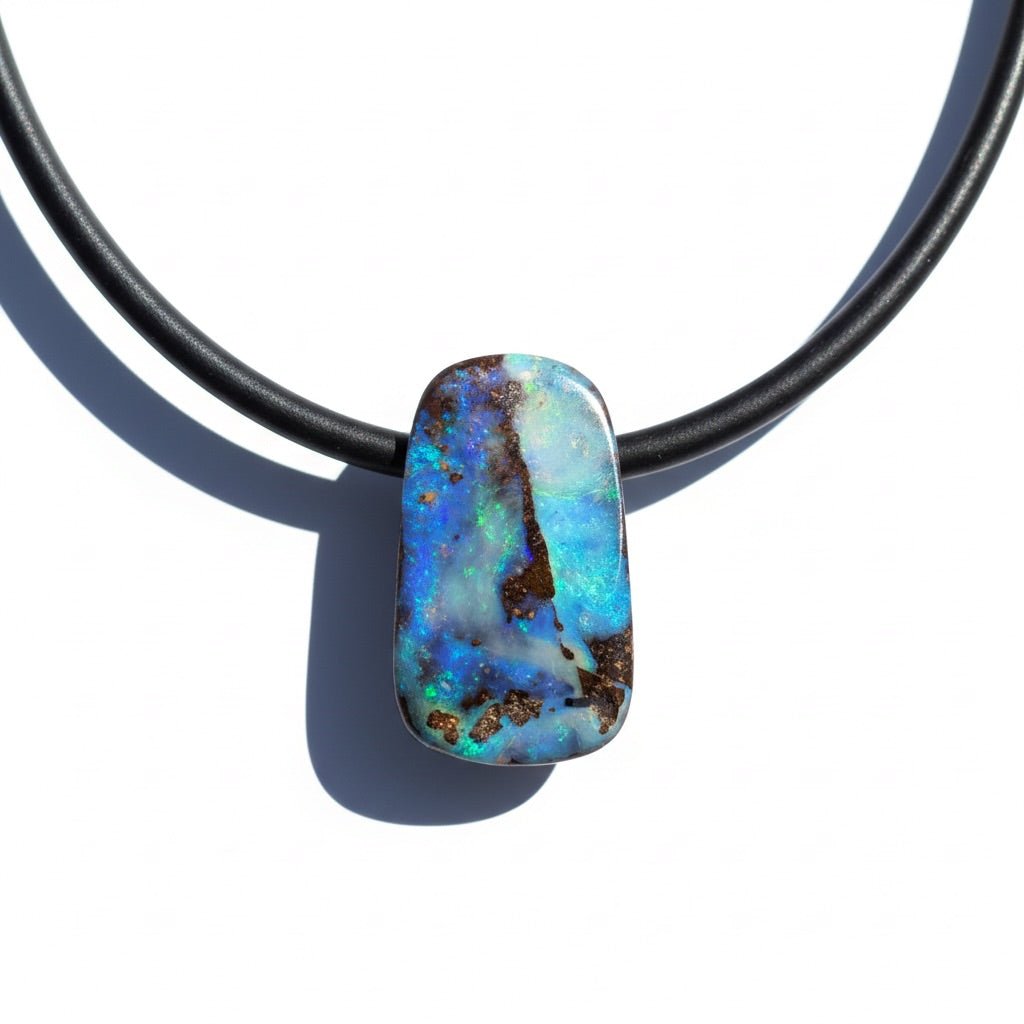 Solid Queensland Boulder Opal Pendant Necklace ~ 'Kakadu Stormveil' | Solid Australian Opal