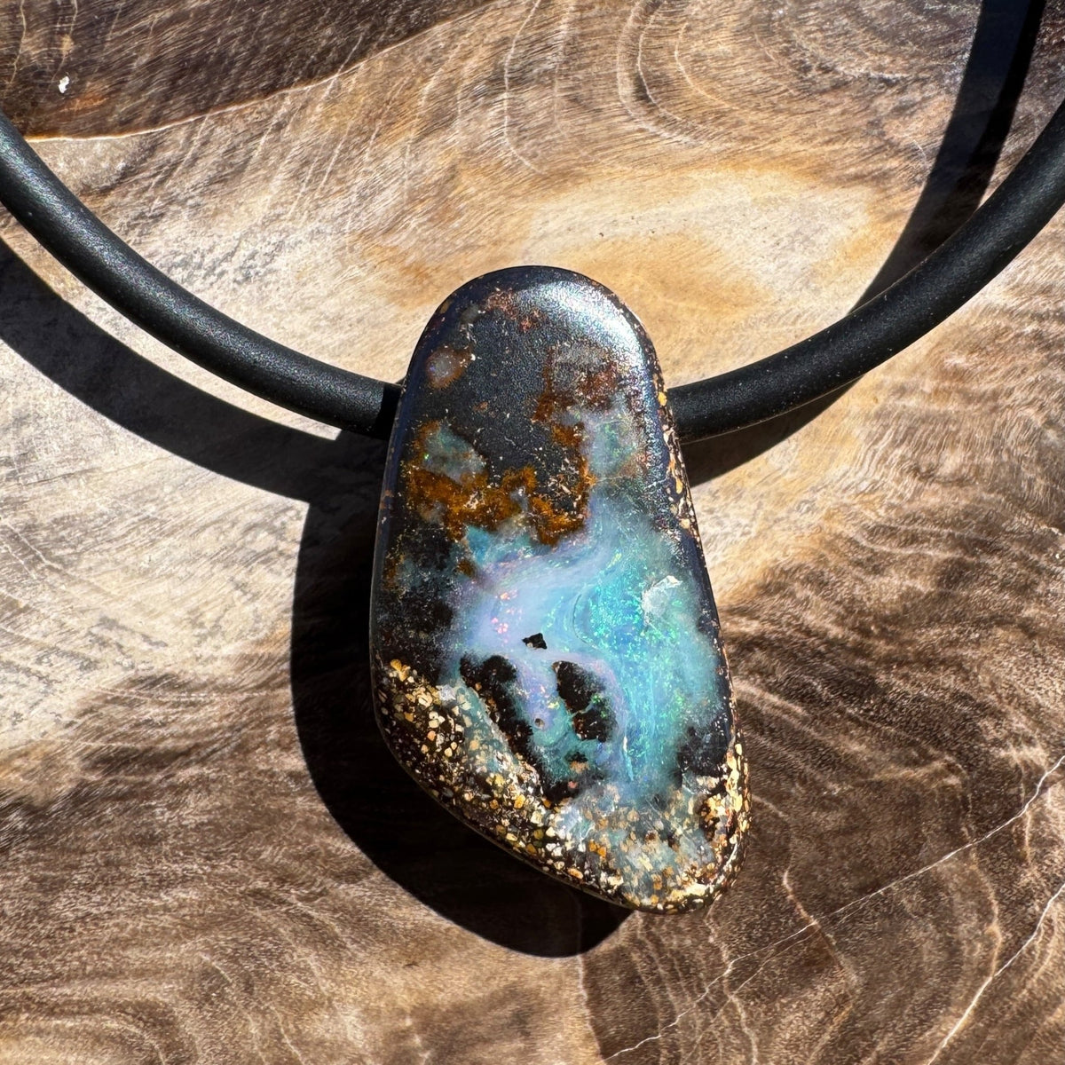 Solid Queensland Boulder Opal Pendant Necklace ~ 'Tarkine Emberglow' | Solid Australian Opal