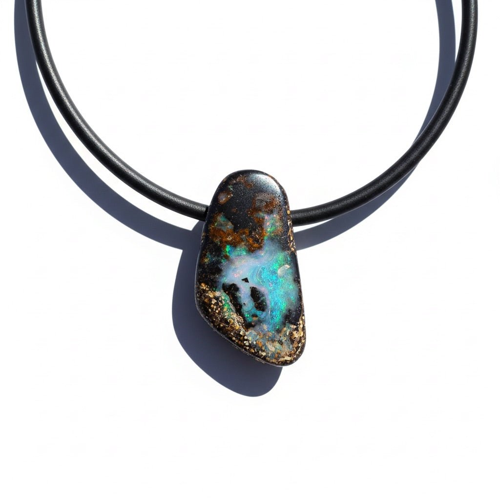 Solid Queensland Boulder Opal Pendant Necklace ~ 'Tarkine Emberglow' | Solid Australian Opal