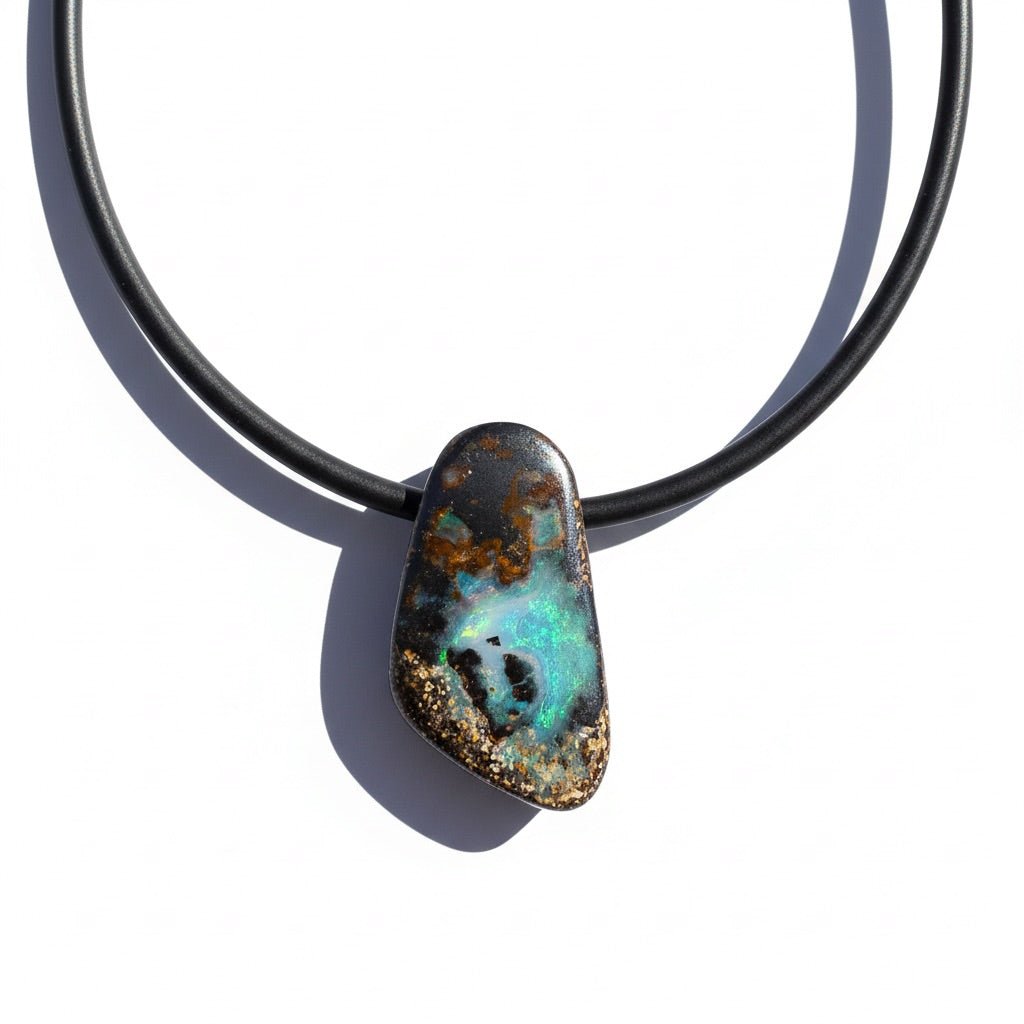 Solid Queensland Boulder Opal Pendant Necklace ~ 'Tarkine Emberglow' | Solid Australian Opal
