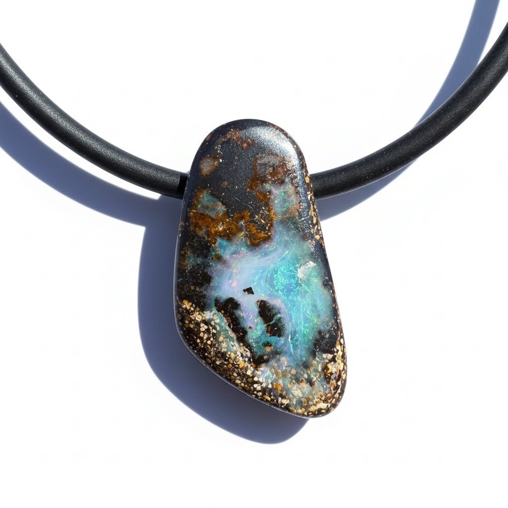 Solid Queensland Boulder Opal Pendant Necklace ~ 'Tarkine Emberglow' | Solid Australian Opal