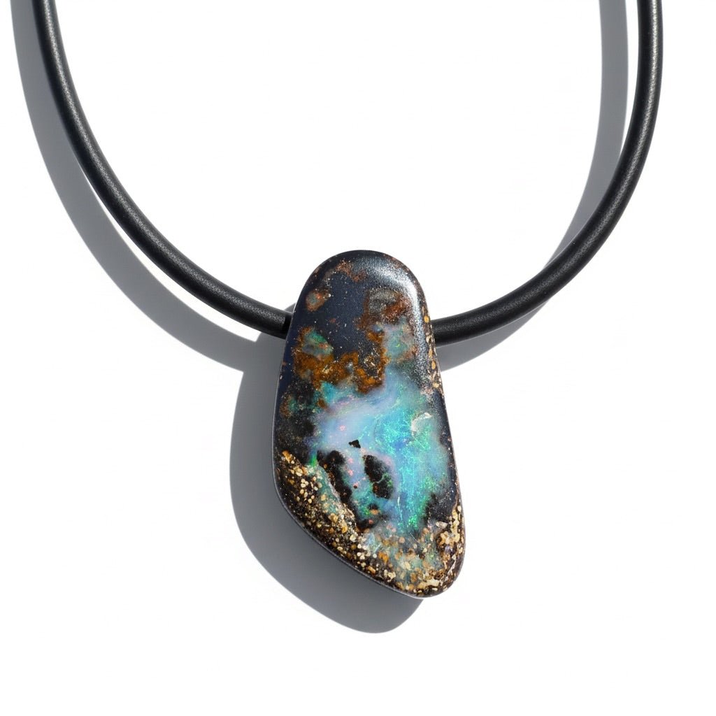 Solid Queensland Boulder Opal Pendant Necklace ~ 'Tarkine Emberglow' | Solid Australian Opal