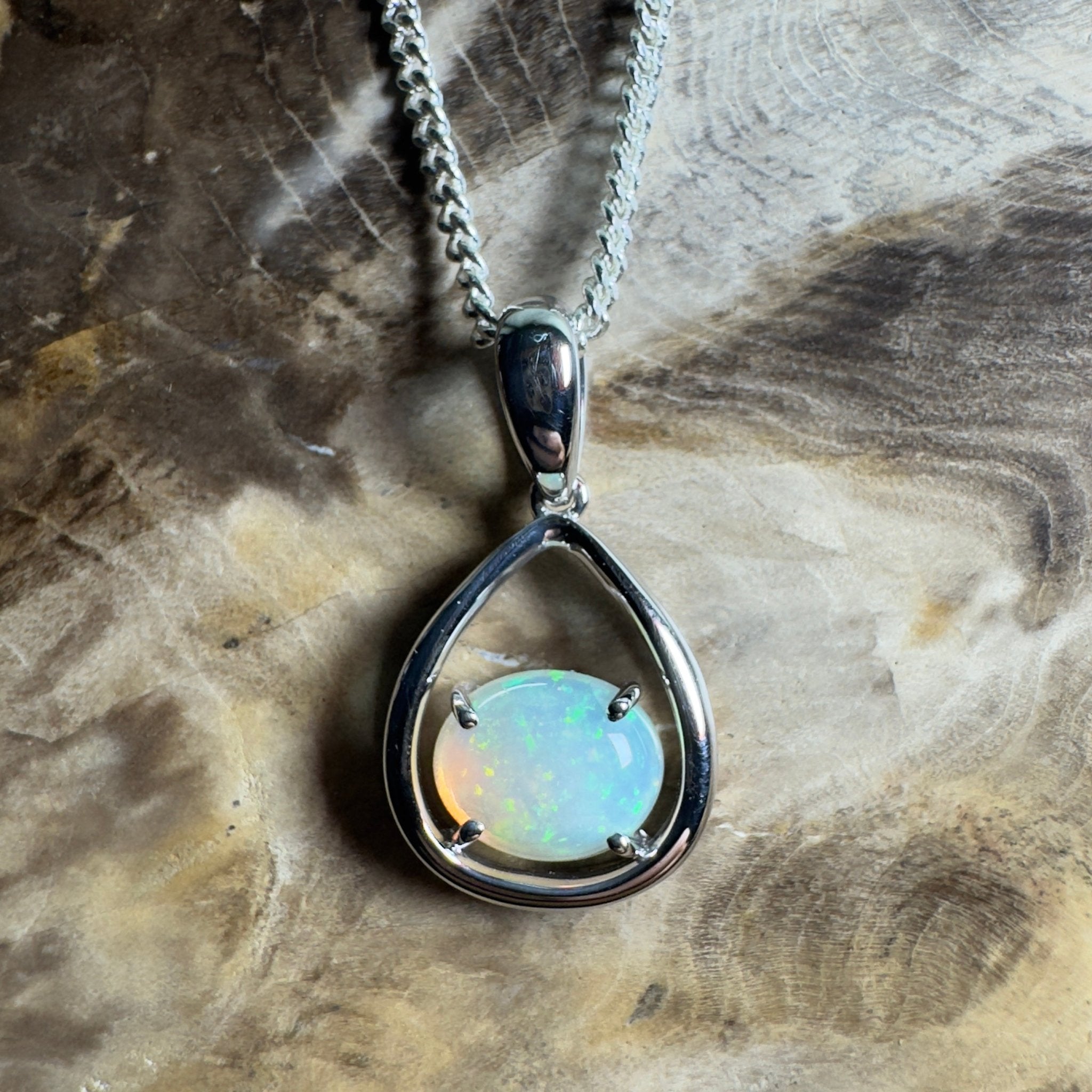Southern Interior Morning Glow ~ 1.35ct Coober Pedy Opal 925 Silver Pendant