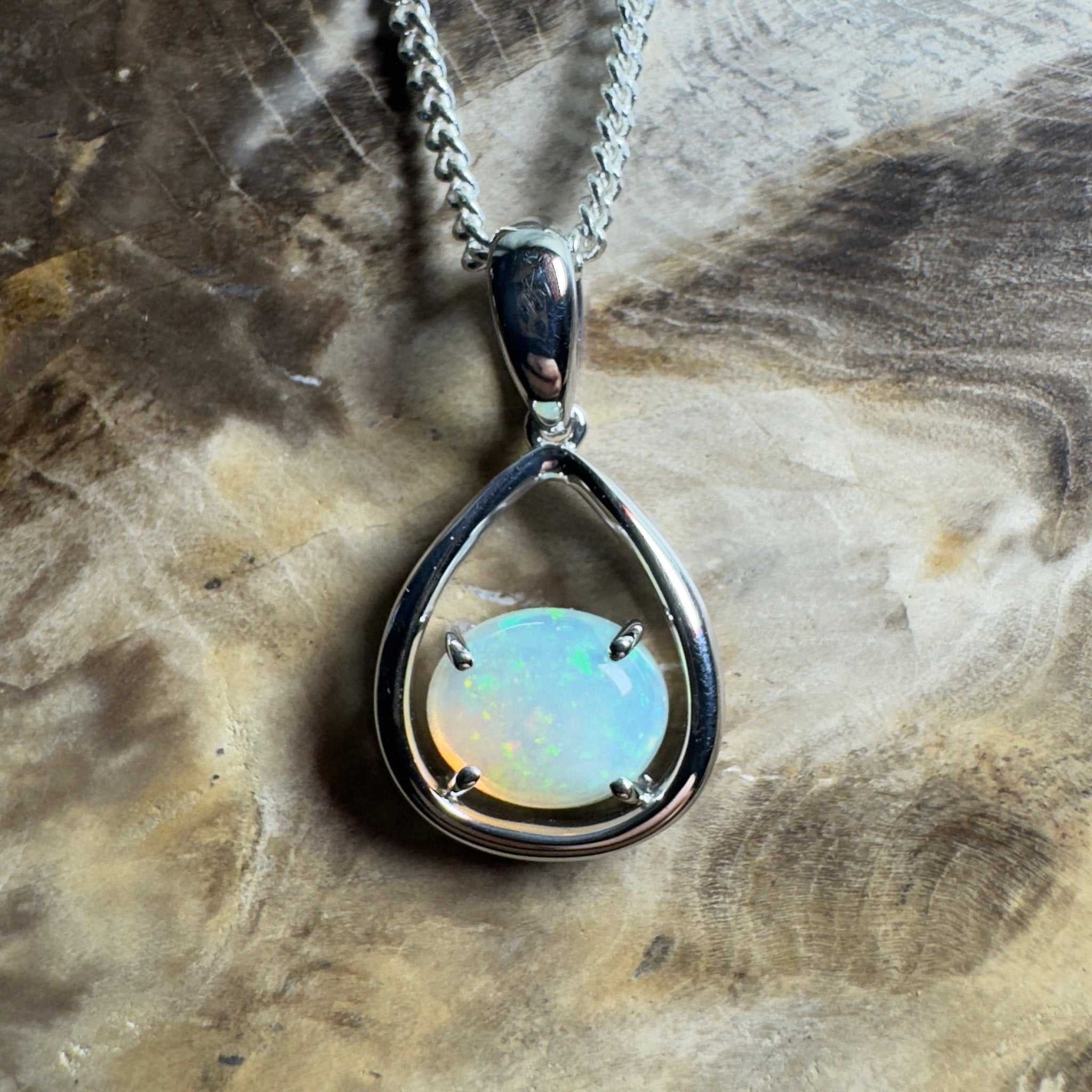 Southern Interior Morning Glow ~ 1.35ct Coober Pedy Opal 925 Silver Pendant