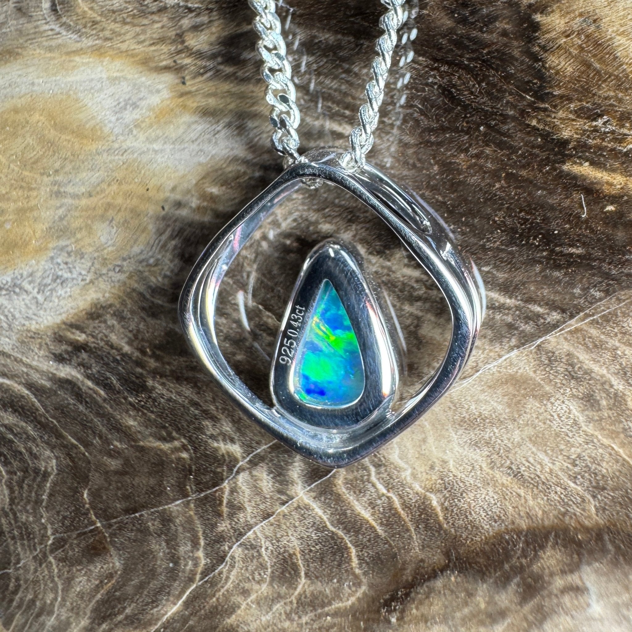 Southern Saltbush Sky ~ 0.43ct Solid Coober Pedy Crystal Opal 925 Sterling Silver Pendant Necklace