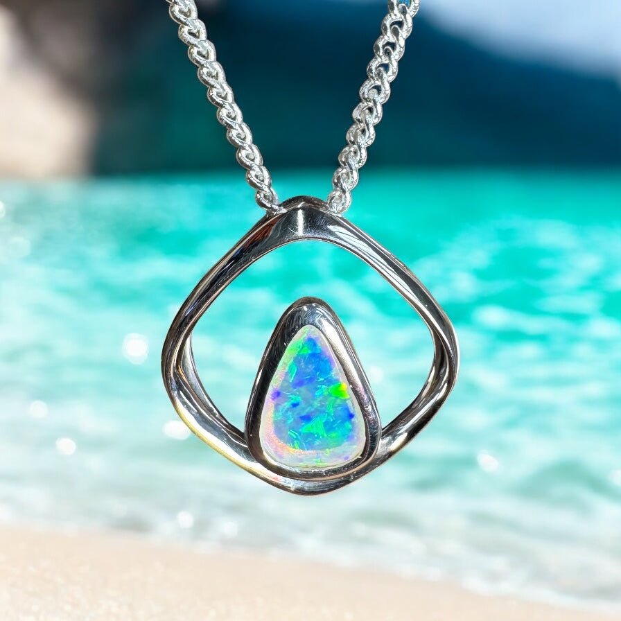 Southern Saltbush Sky ~ 0.43ct Solid Coober Pedy Crystal Opal 925 Sterling Silver Pendant Necklace