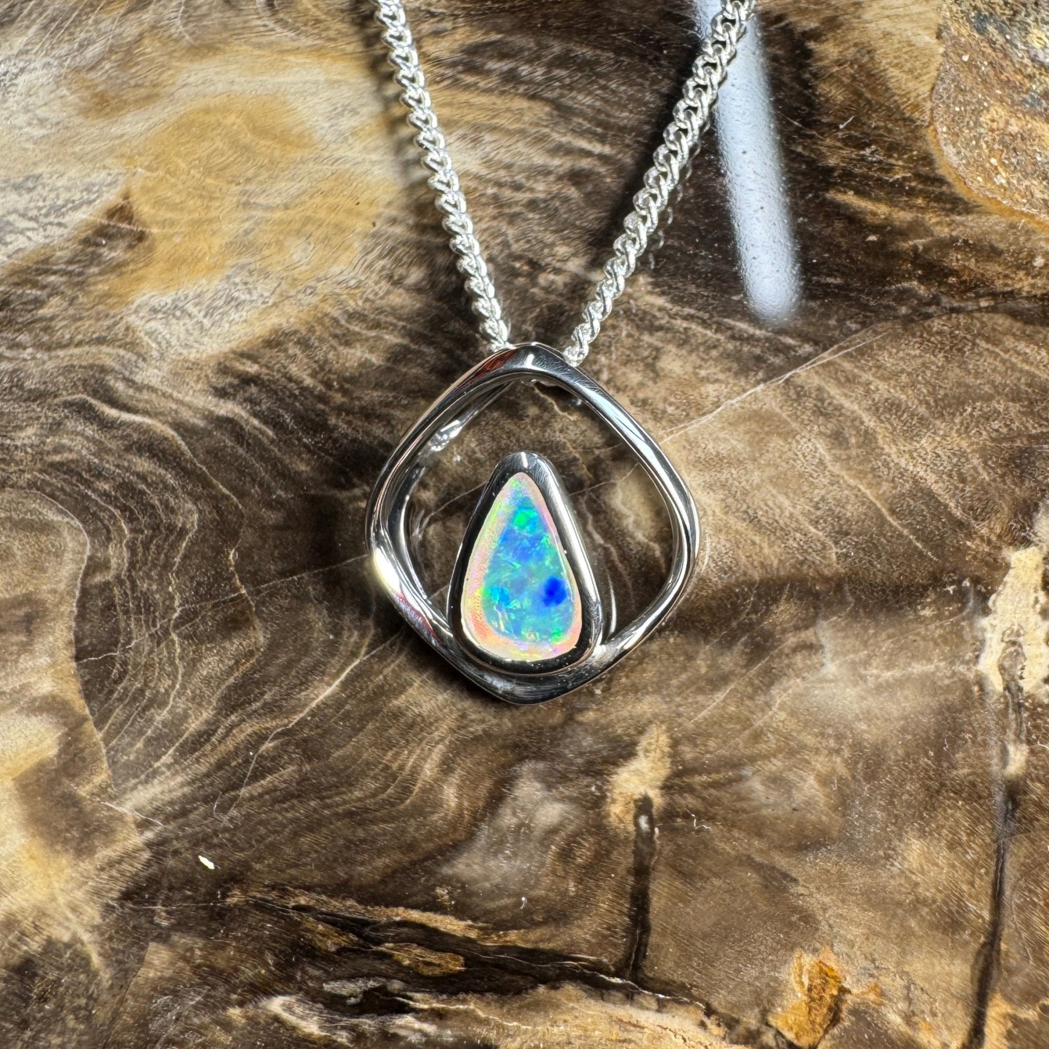 Southern Saltbush Sky ~ 0.43ct Solid Coober Pedy Crystal Opal 925 Sterling Silver Pendant Necklace