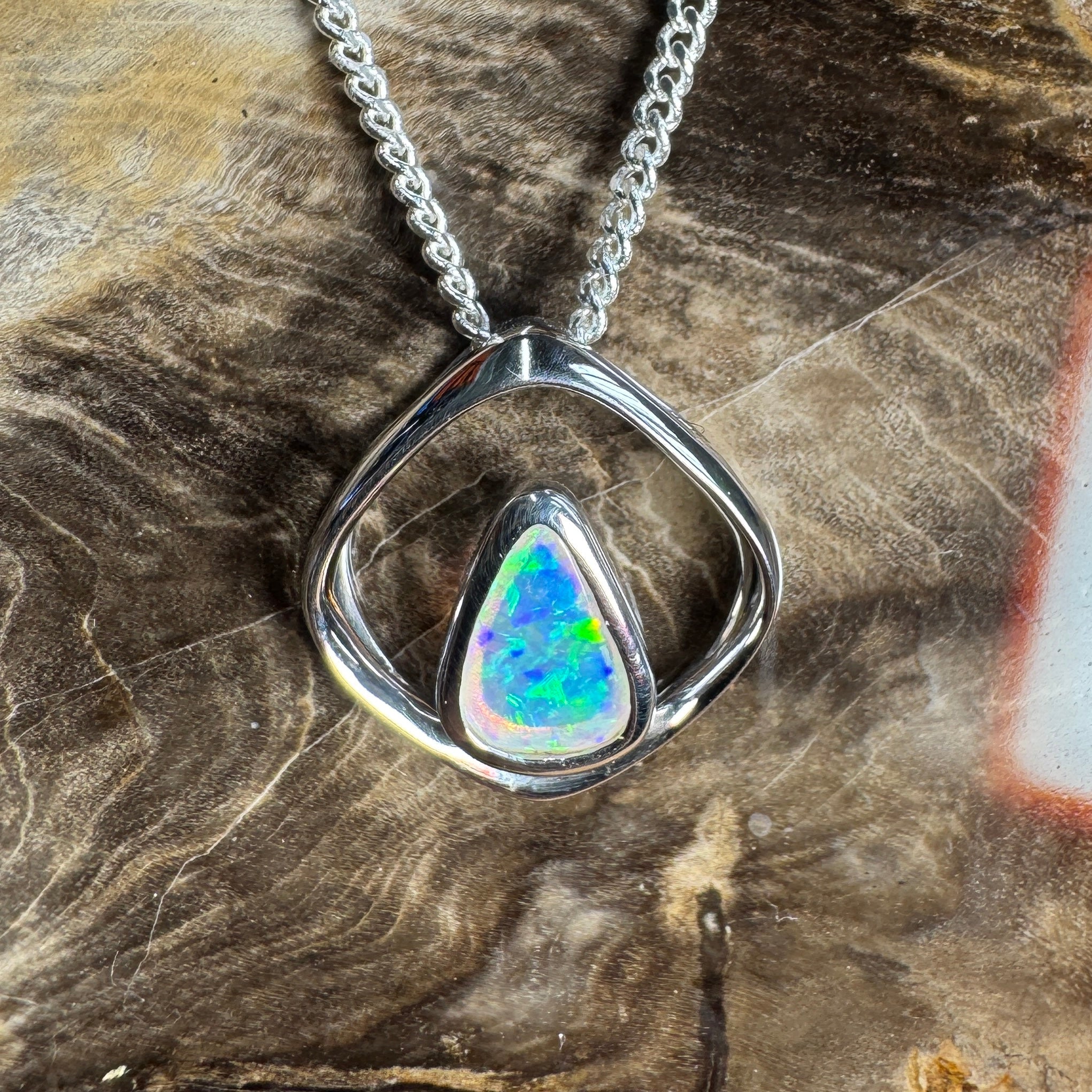 Southern Saltbush Sky ~ 0.43ct Solid Coober Pedy Crystal Opal 925 Sterling Silver Pendant Necklace
