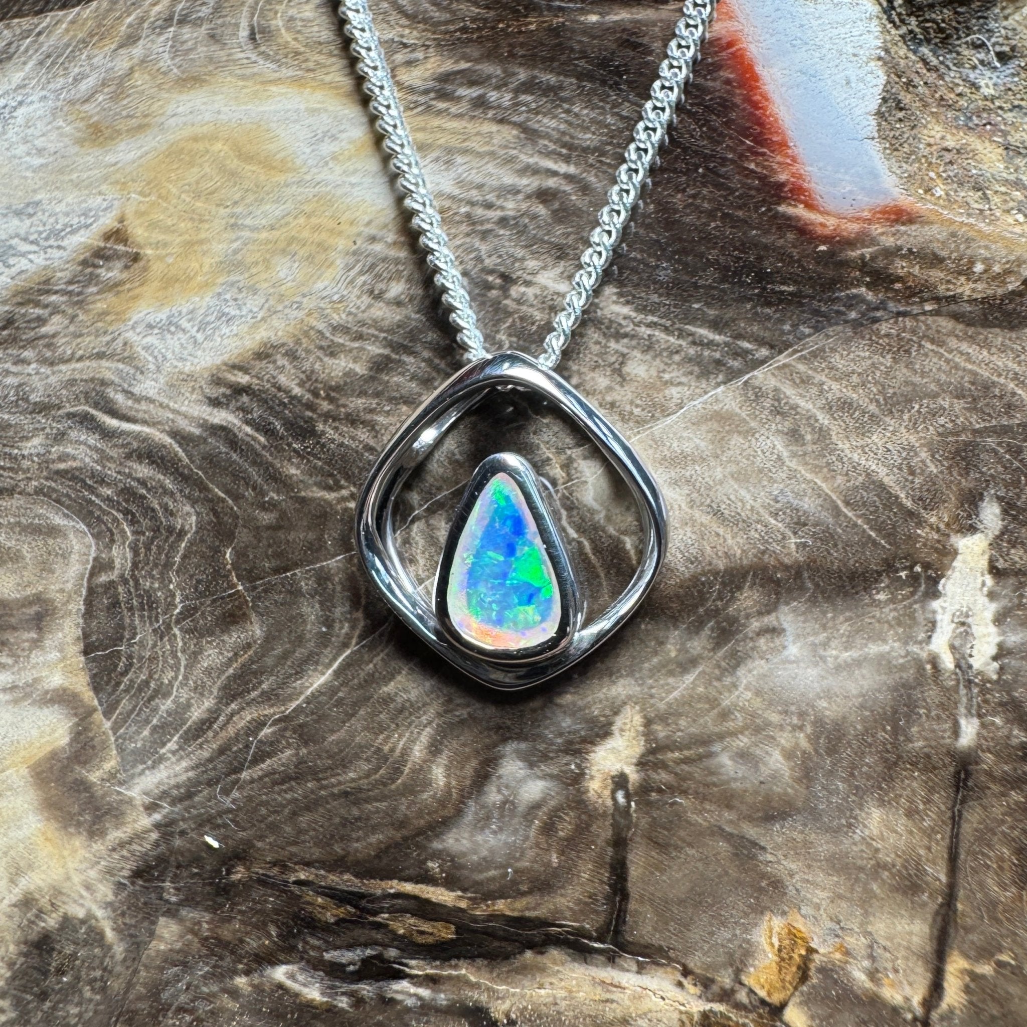 Southern Saltbush Sky ~ 0.43ct Solid Coober Pedy Crystal Opal 925 Sterling Silver Pendant Necklace