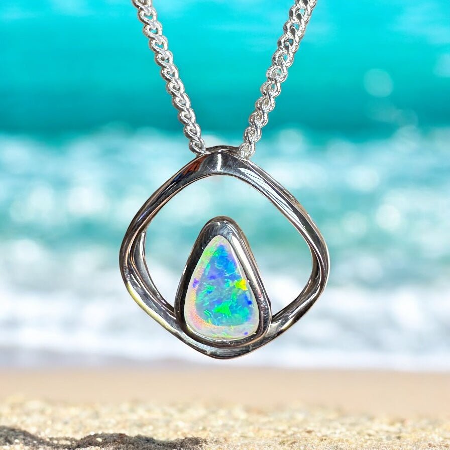 Southern Saltbush Sky ~ 0.43ct Solid Coober Pedy Crystal Opal 925 Sterling Silver Pendant Necklace