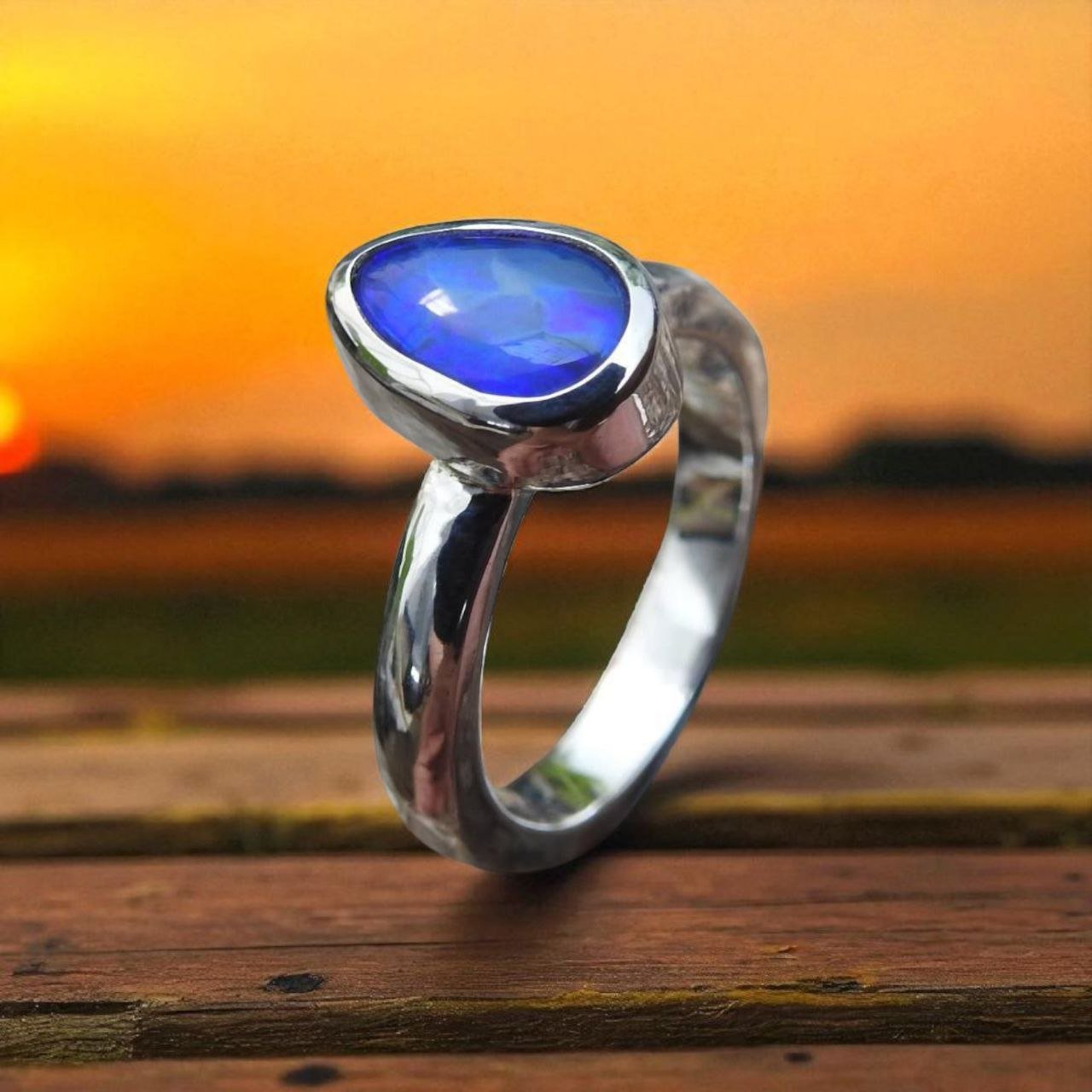Southern Sky Glow - 1.5ct Solid Lightning Ridge Black Opal 925 Sterling Silver Ring.