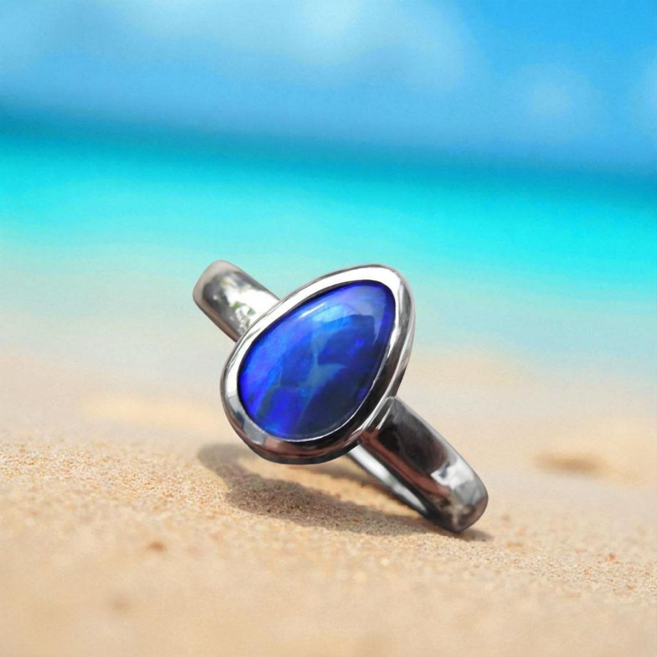 Southern Sky Glow - 1.5ct Solid Lightning Ridge Black Opal 925 Sterling Silver Ring.
