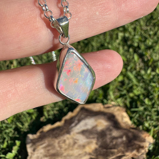 Southern Sun ~ 5.3ct Solid Lightning Ridge Opal 925 Sterling Silver Pendant Necklace