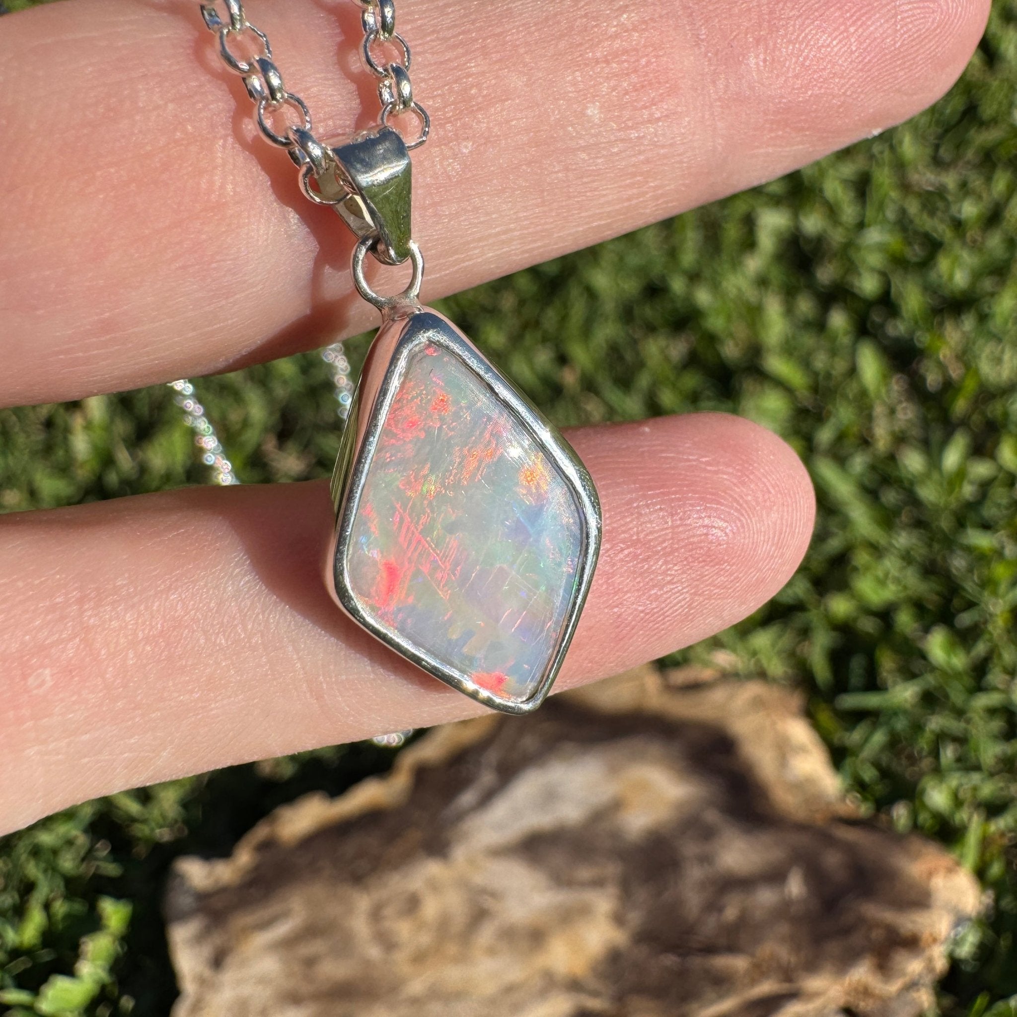 Southern Sun ~ 5.3ct Solid Lightning Ridge Opal 925 Sterling Silver Pendant Necklace