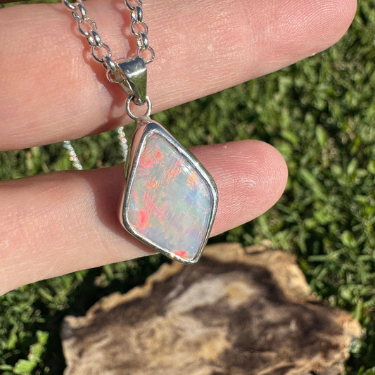 Southern Sun ~ 5.3ct Solid Lightning Ridge Opal 925 Sterling Silver Pendant Necklace