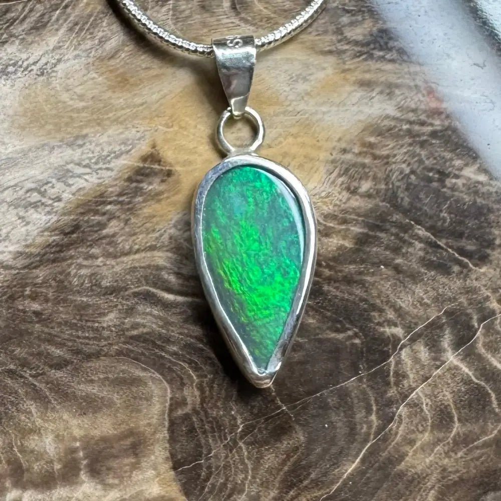 'Spring Leaf' ~ Handcrafted 5.9ct Solid Lightning Ridge Black Opal 925 Sterling Silver Pendant Necklace