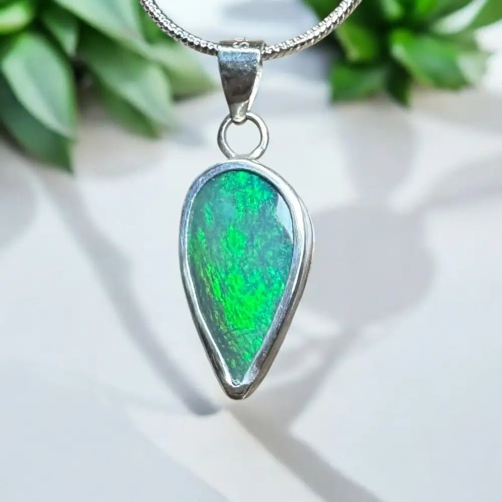 'Spring Leaf' ~ Handcrafted 5.9ct Solid Lightning Ridge Black Opal 925 Sterling Silver Pendant Necklace