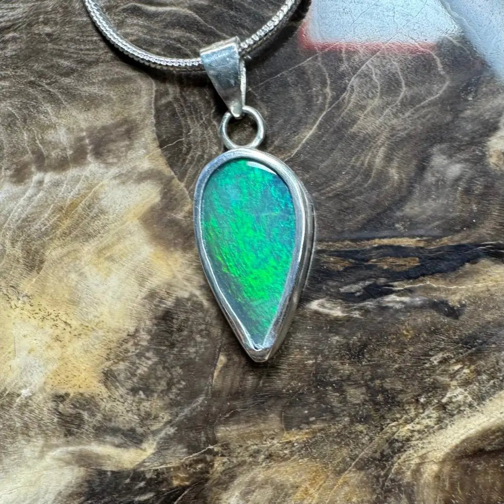 'Spring Leaf' ~ Handcrafted 5.9ct Solid Lightning Ridge Black Opal 925 Sterling Silver Pendant Necklace
