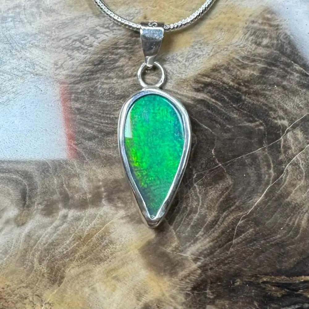 'Spring Leaf' ~ Handcrafted 5.9ct Solid Lightning Ridge Black Opal 925 Sterling Silver Pendant Necklace