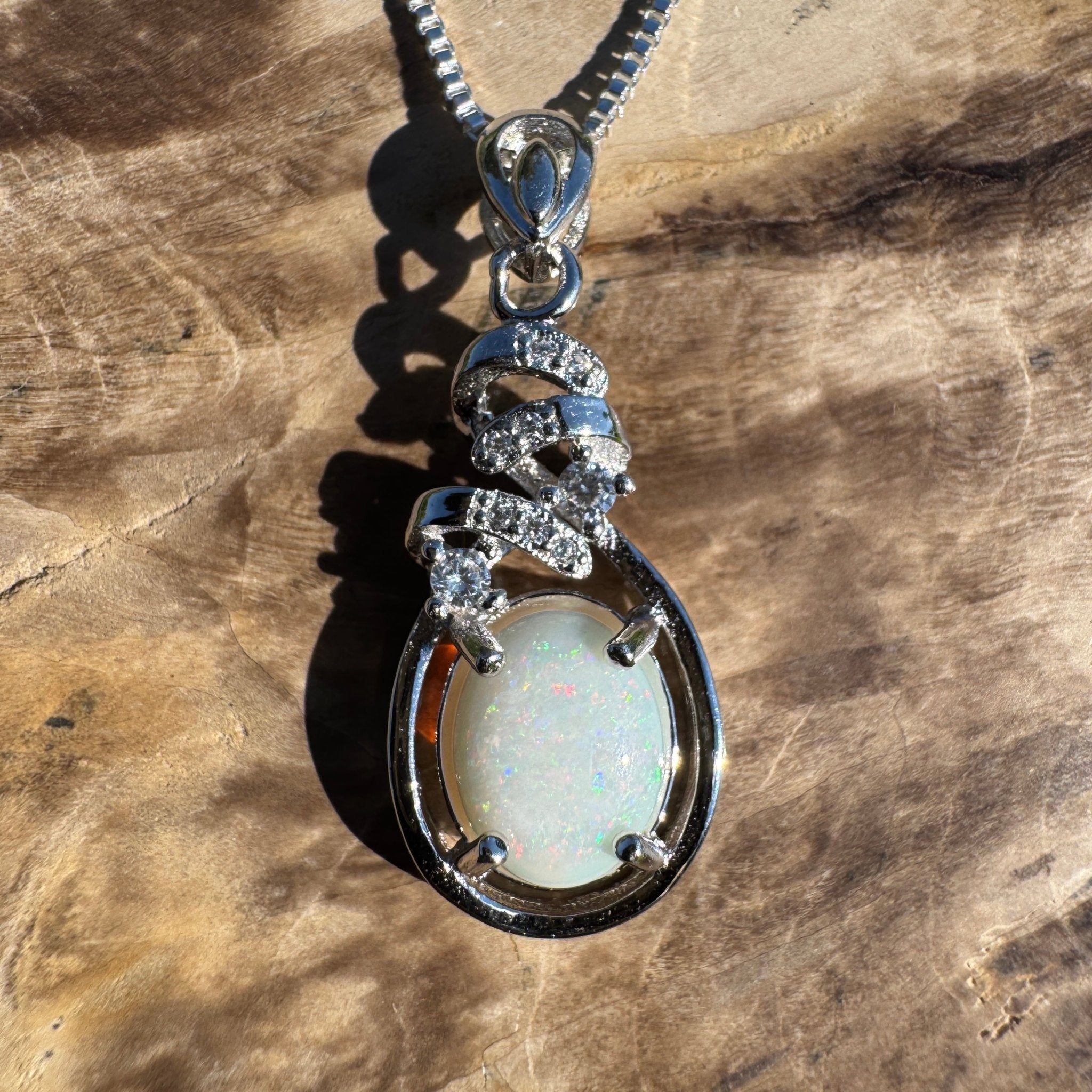 Starlight Ridge ~ 1.2ct Solid Coober Pedy Opal 925 Sterling Silver Pendant Necklace