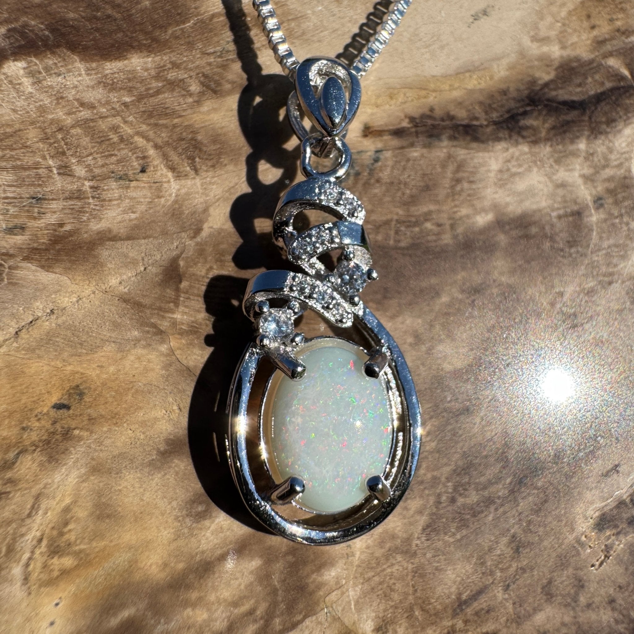 Starlight Ridge ~ 1.2ct Solid Coober Pedy Opal 925 Sterling Silver Pendant Necklace