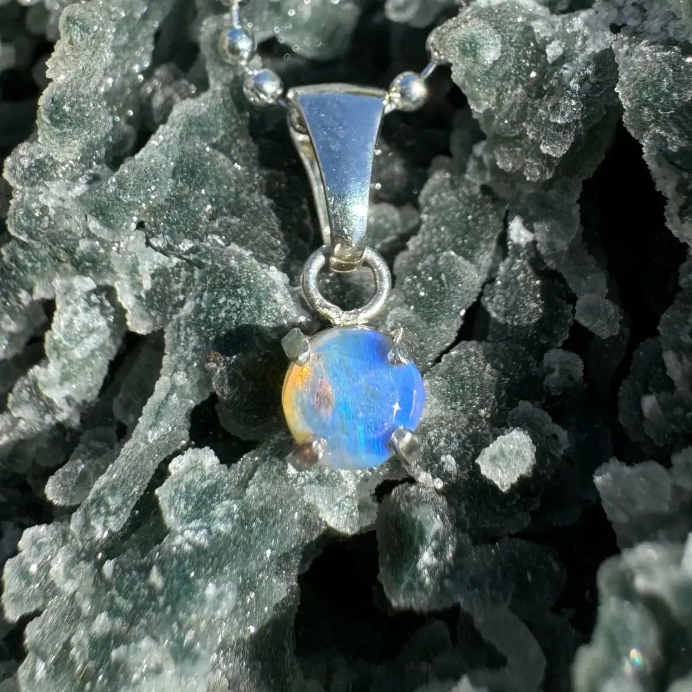 'Starry Plains' ~ Handcrafted 0.2ct Solid Lightning Ridge Opal 925 Sterling Silver Pendant