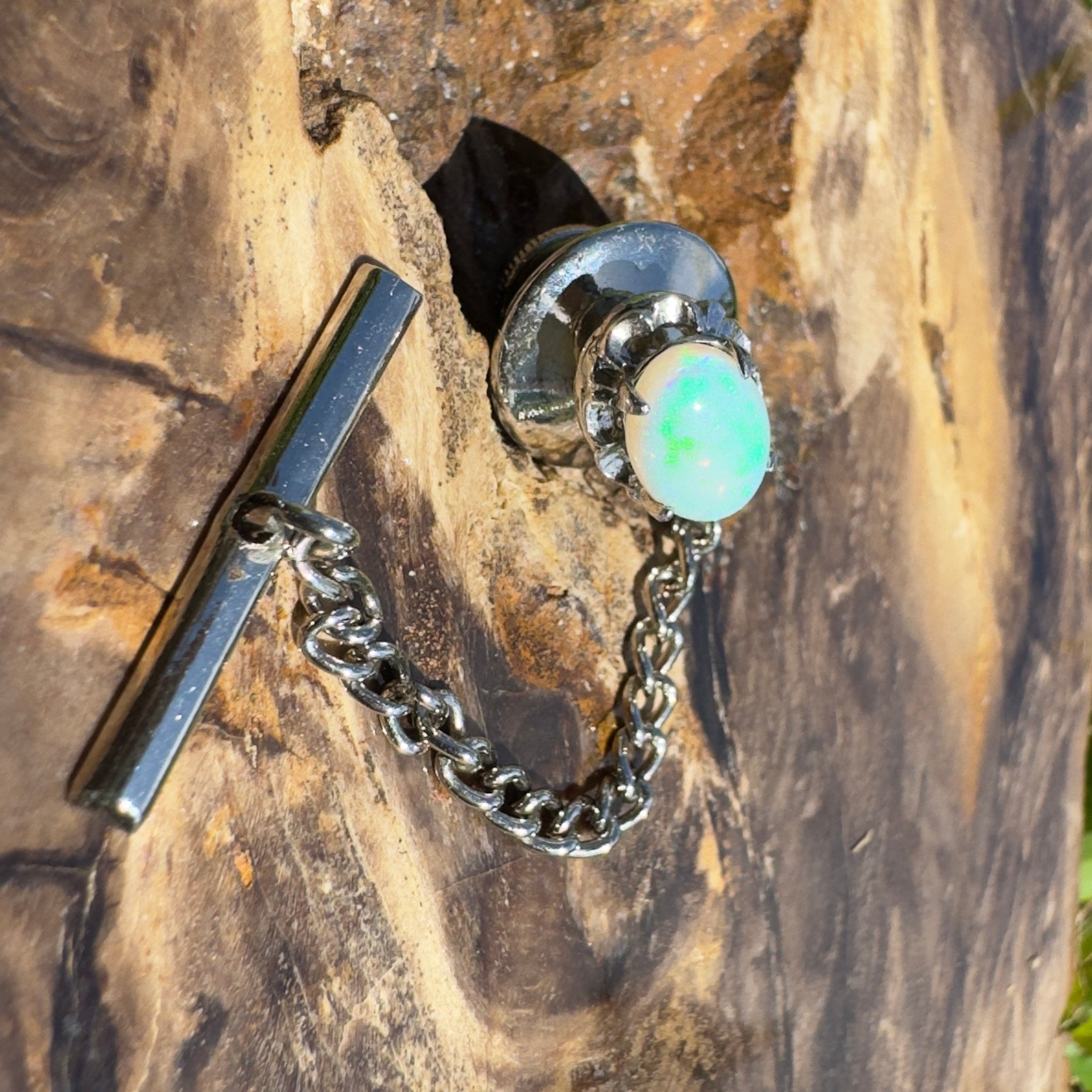 Stirling Range Signal - 0.8ct Lightning Ridge Opal Silver Tone Lapel Pin