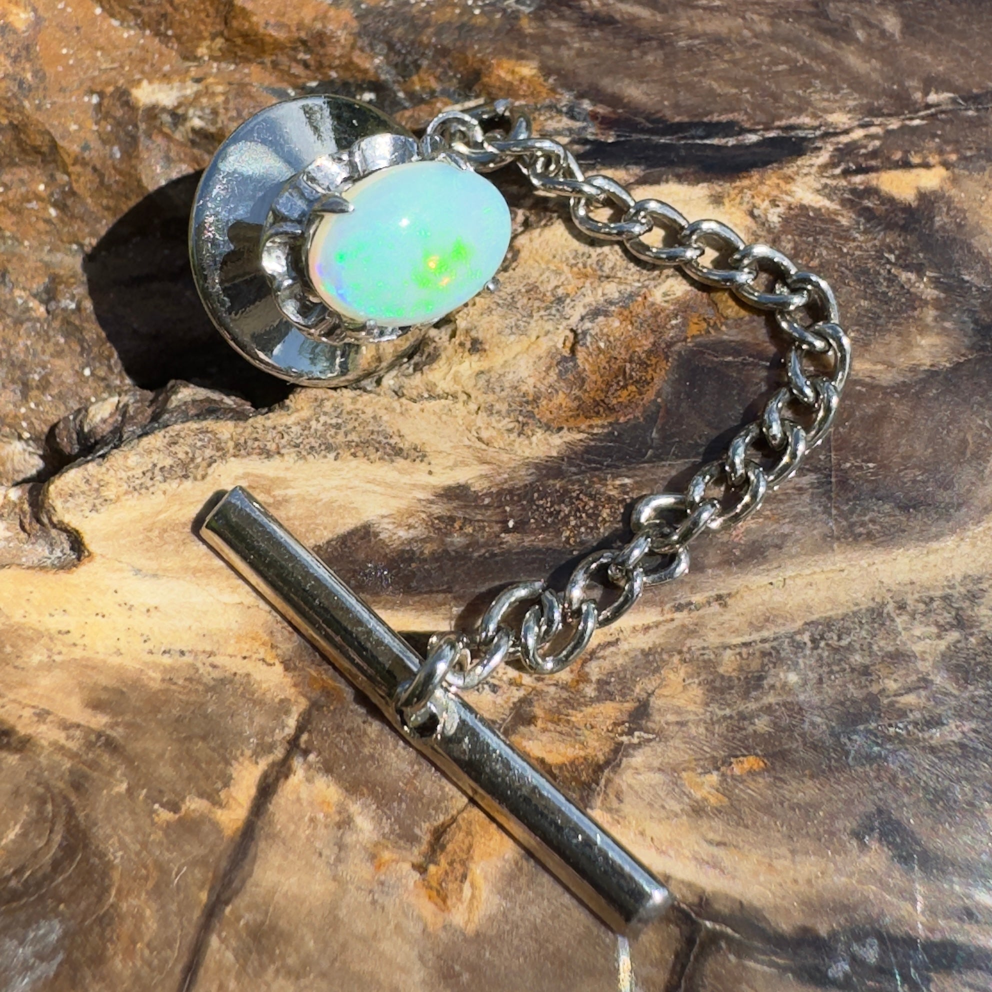 Stirling Range Signal - 0.8ct Lightning Ridge Opal Silver Tone Lapel Pin