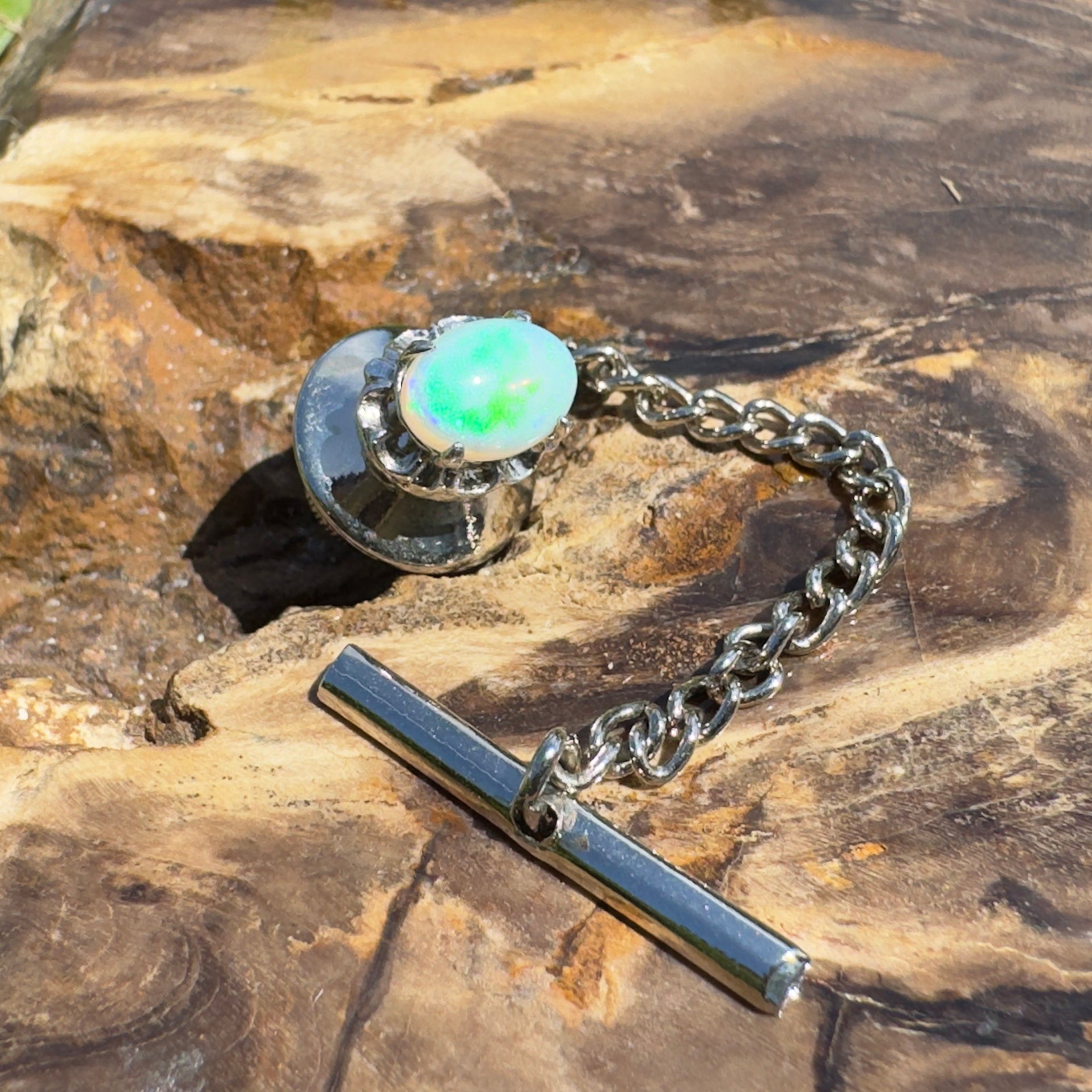 Stirling Range Signal - 0.8ct Lightning Ridge Opal Silver Tone Lapel Pin