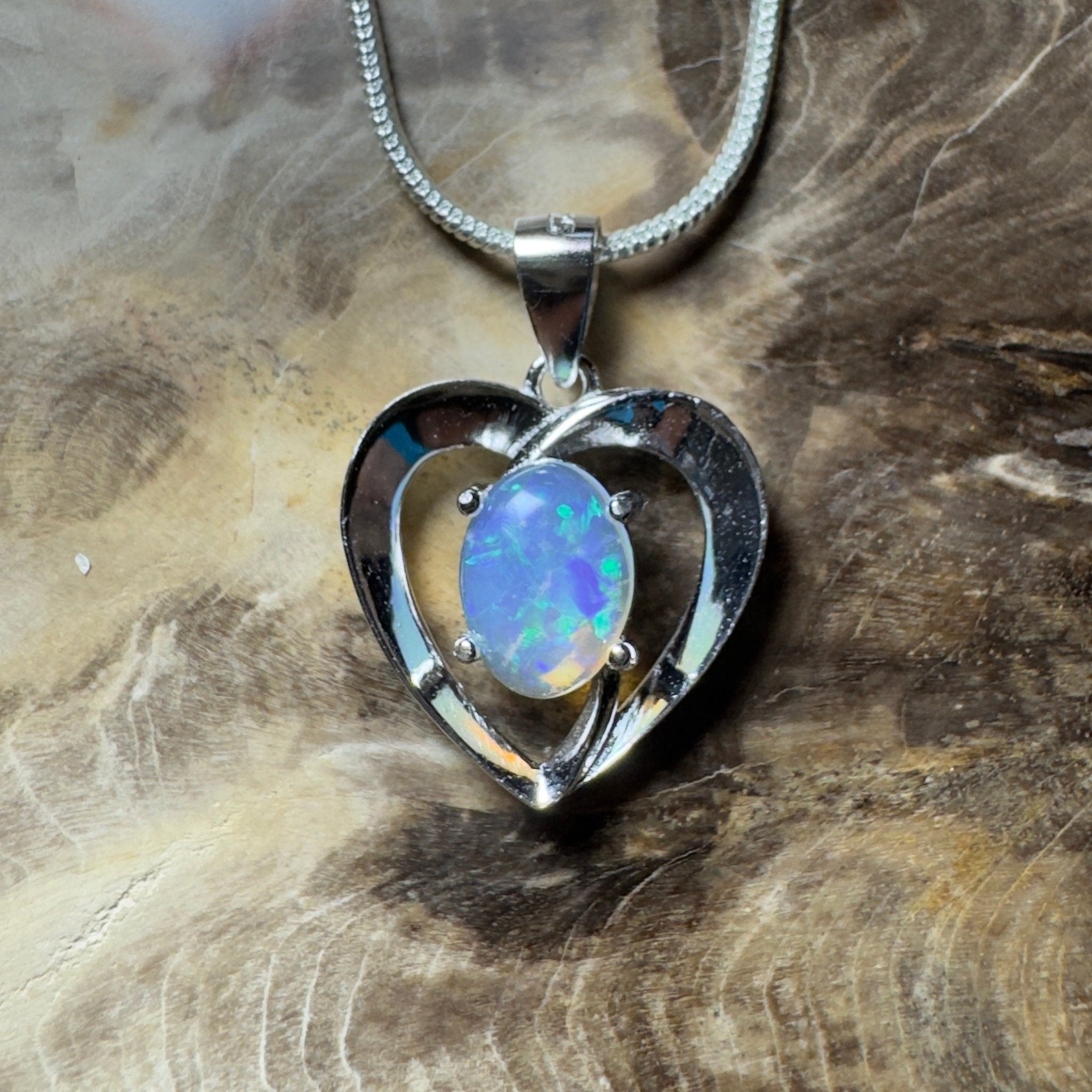 Streaky Bay Summer ~ 0.9ct Lightning Ridge Opal 925 Silver Pendant