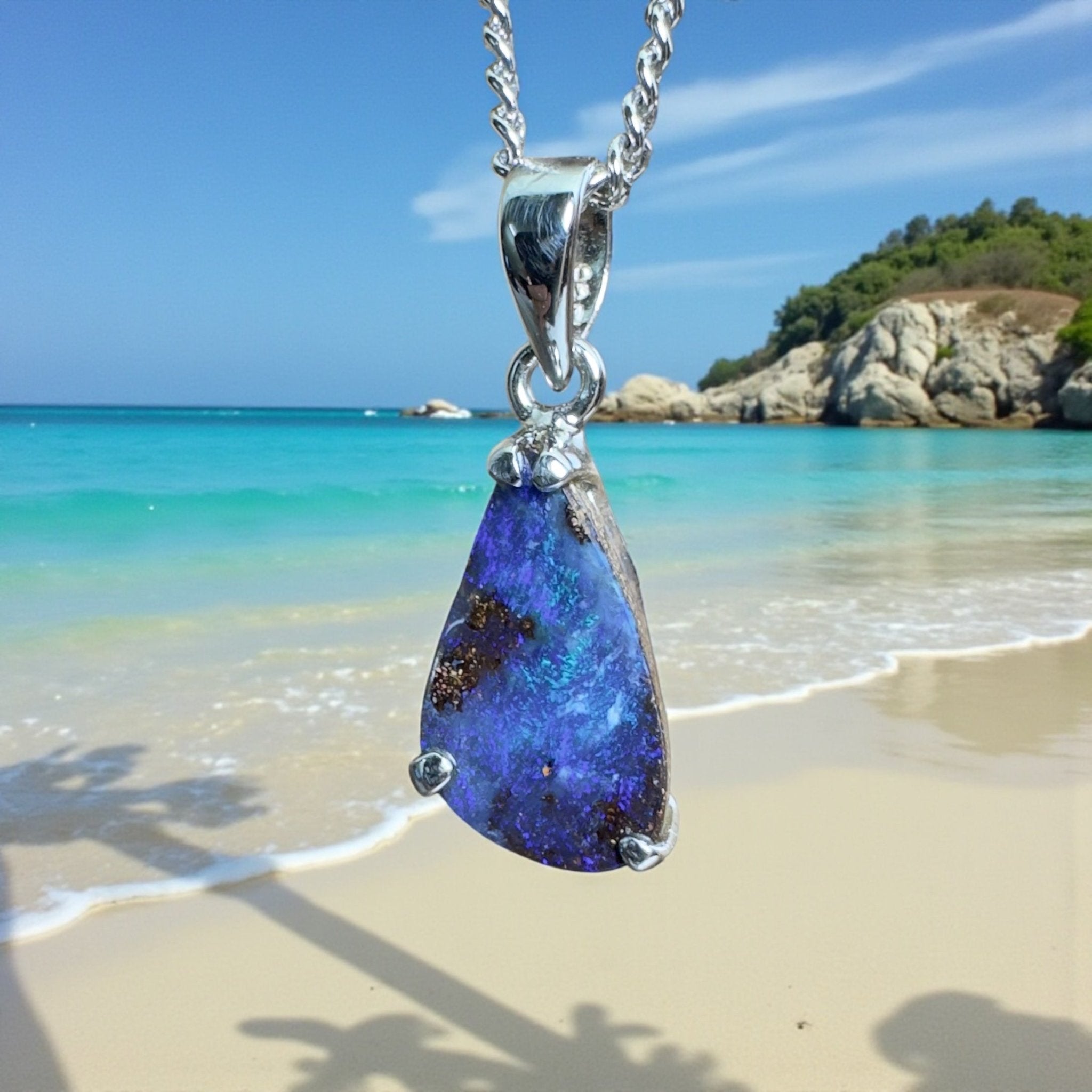 Strzelecki Nocturne ~ Queensland Boulder Opal 925 Sterling Silver Pendant Necklace