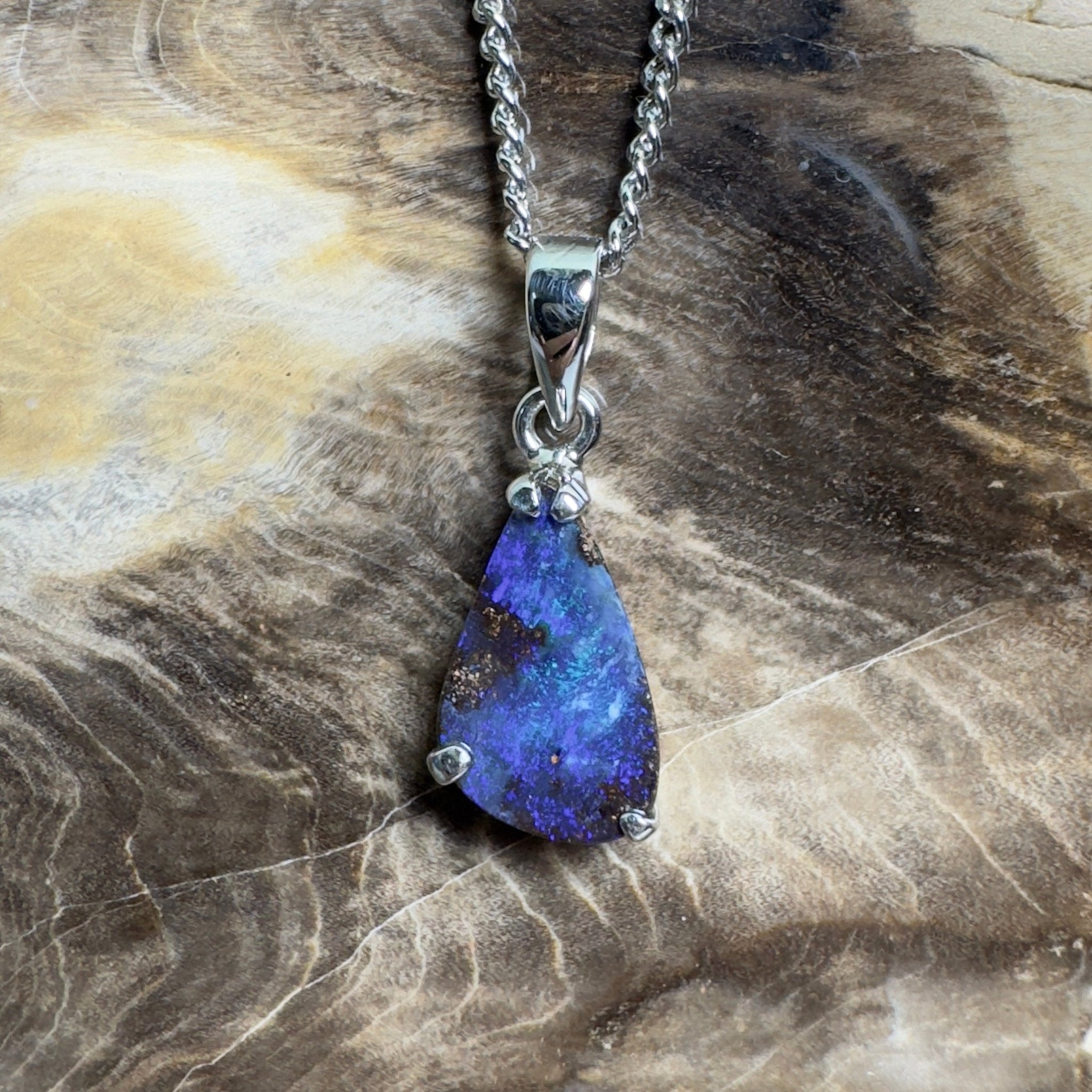 Strzelecki Nocturne ~ Queensland Boulder Opal 925 Sterling Silver Pendant Necklace