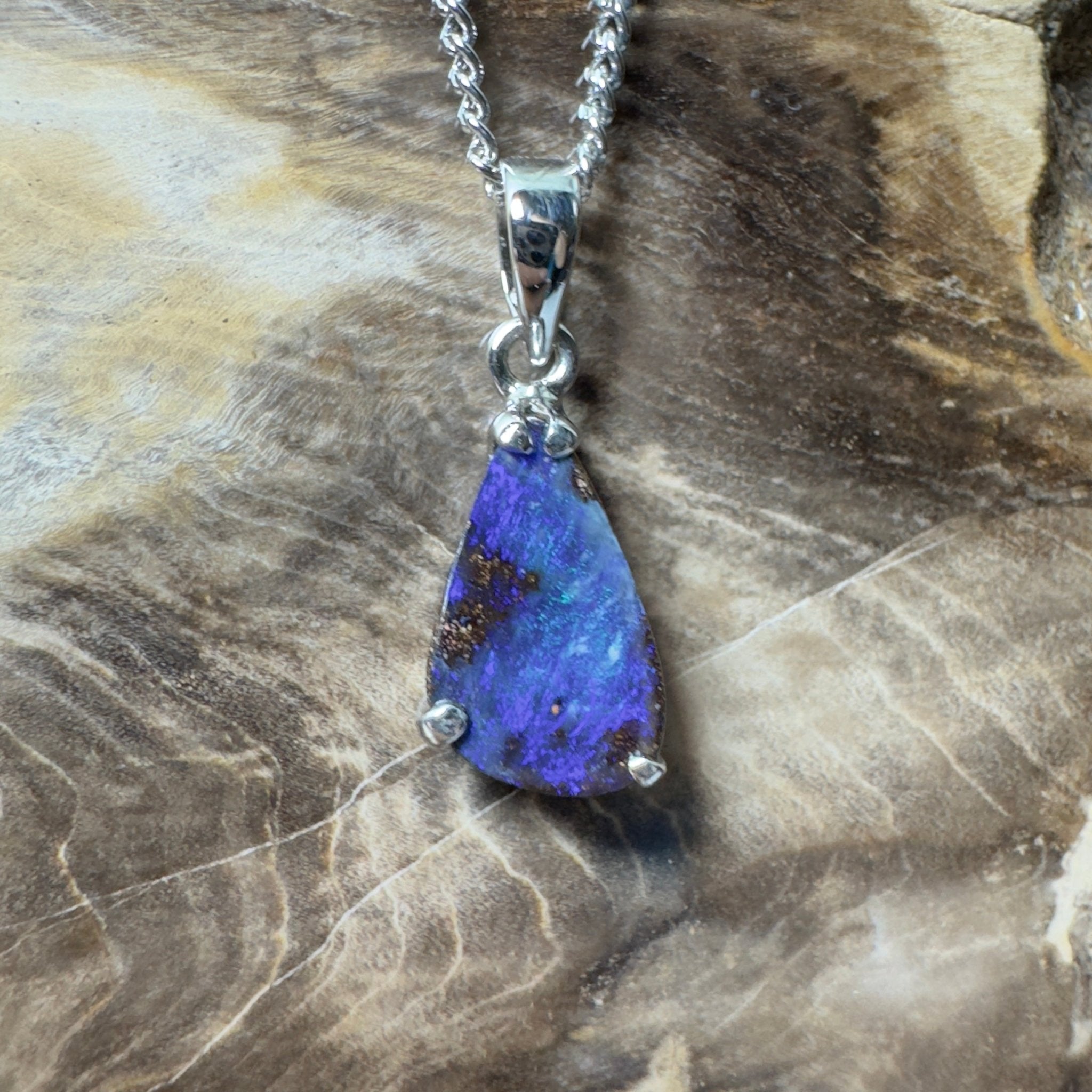 Strzelecki Nocturne ~ Queensland Boulder Opal 925 Sterling Silver Pendant Necklace
