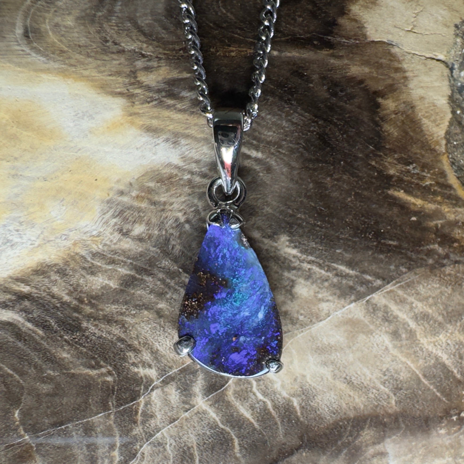 Strzelecki Nocturne ~ Queensland Boulder Opal 925 Sterling Silver Pendant Necklace