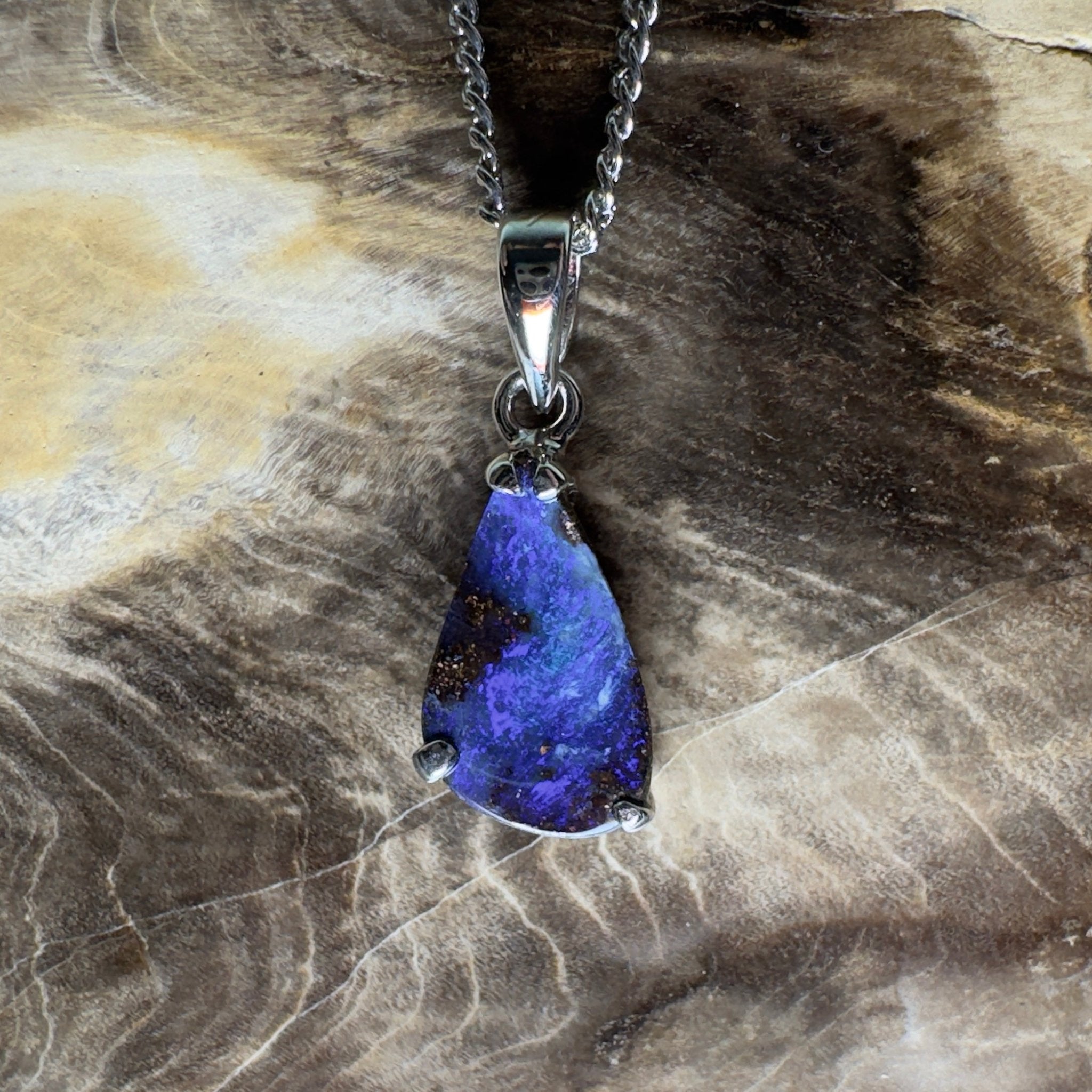 Strzelecki Nocturne ~ Queensland Boulder Opal 925 Sterling Silver Pendant Necklace