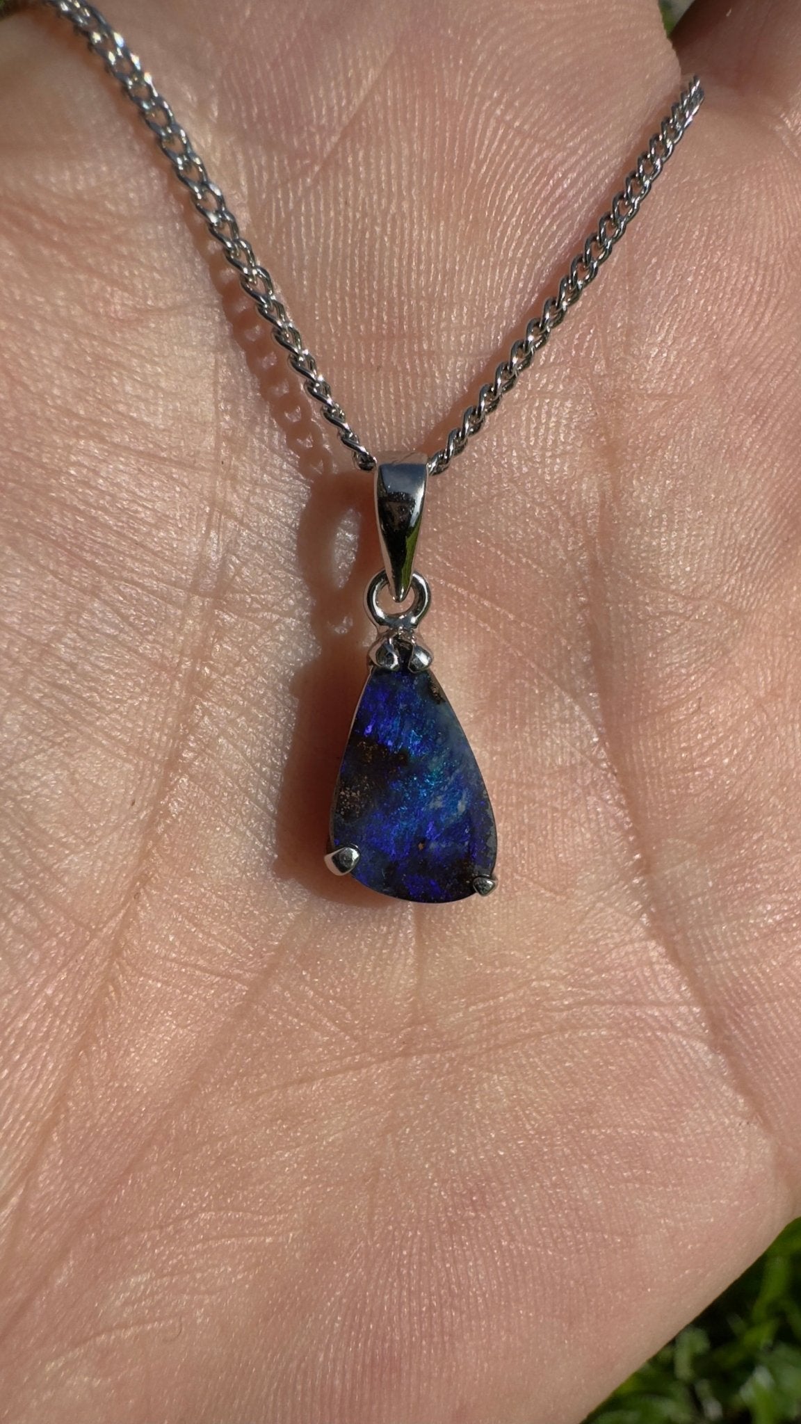 Strzelecki Nocturne ~ Queensland Boulder Opal 925 Sterling Silver Pendant Necklace