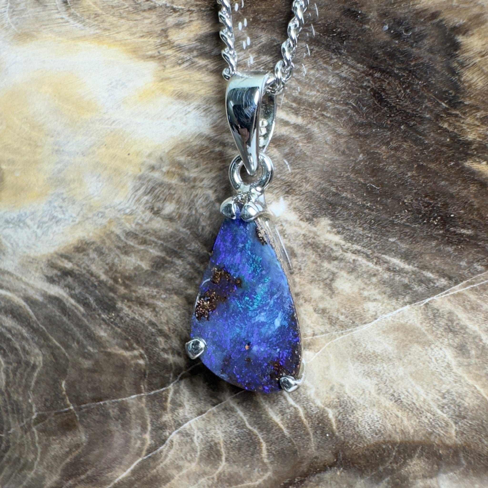 Strzelecki Nocturne ~ Queensland Boulder Opal 925 Sterling Silver Pendant Necklace