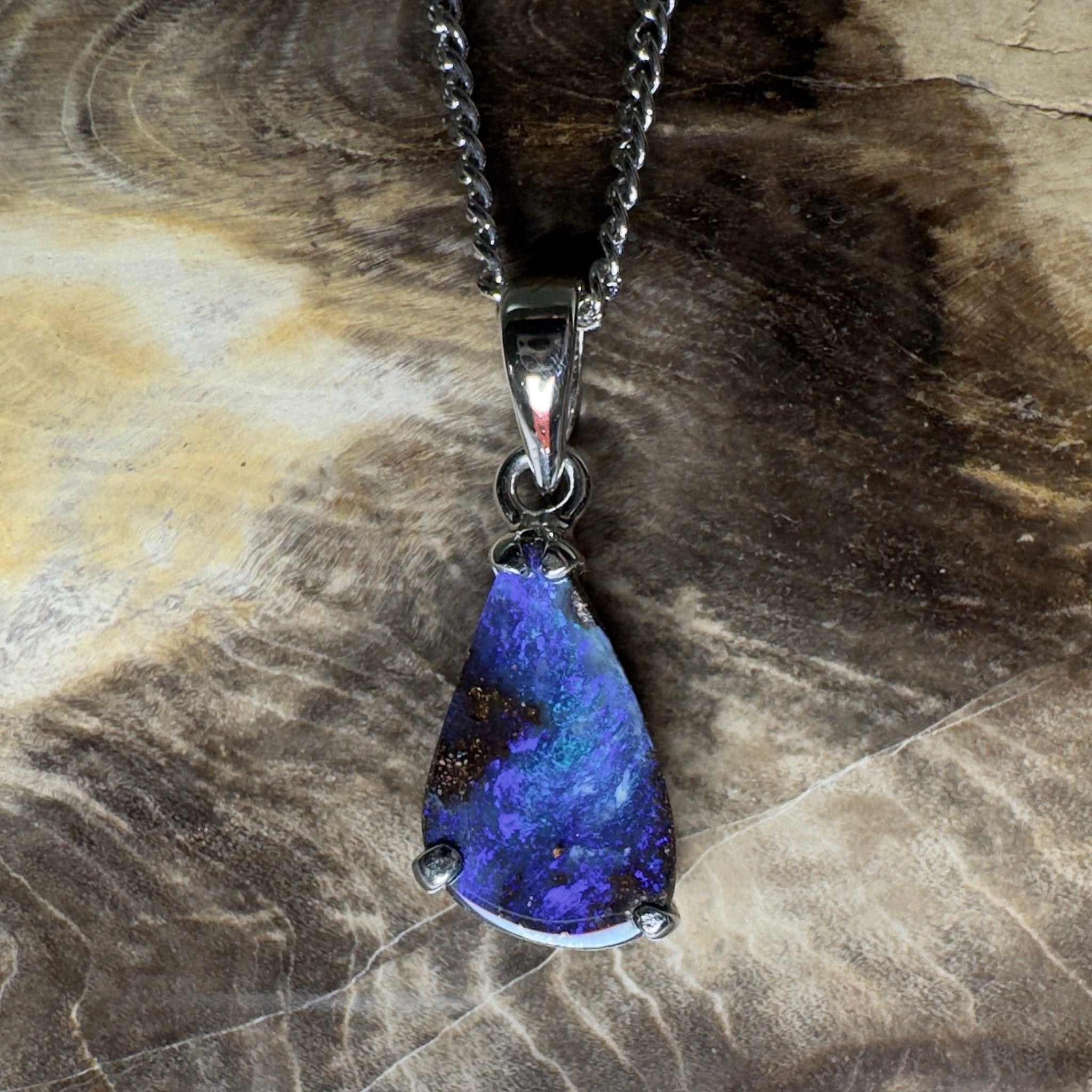 Strzelecki Nocturne ~ Queensland Boulder Opal 925 Sterling Silver Pendant Necklace